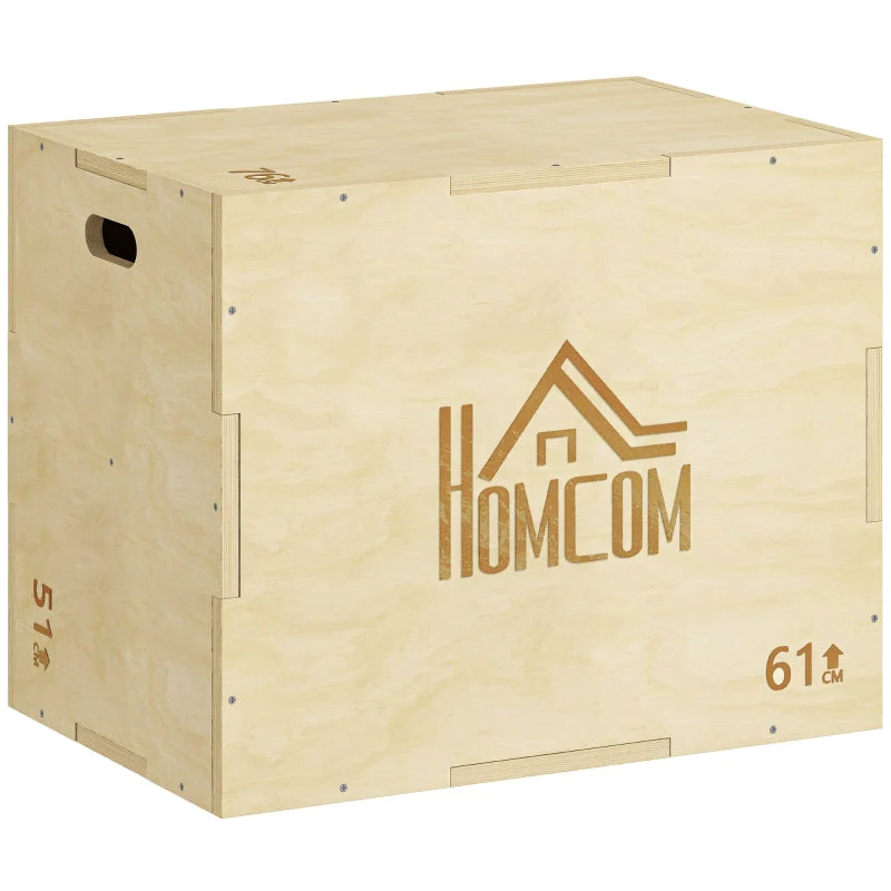 3-in-1 Wooden Plyo Box with 3 Jump Heights and Handles, 61 x 51 x 76 cm, Natural Wood - Image 3