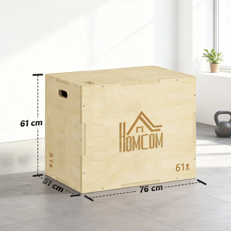 3-in-1 Wooden Plyo Box with 3 Jump Heights and Handles, 61 x 51 x 76 cm, Natural Wood - Image 4