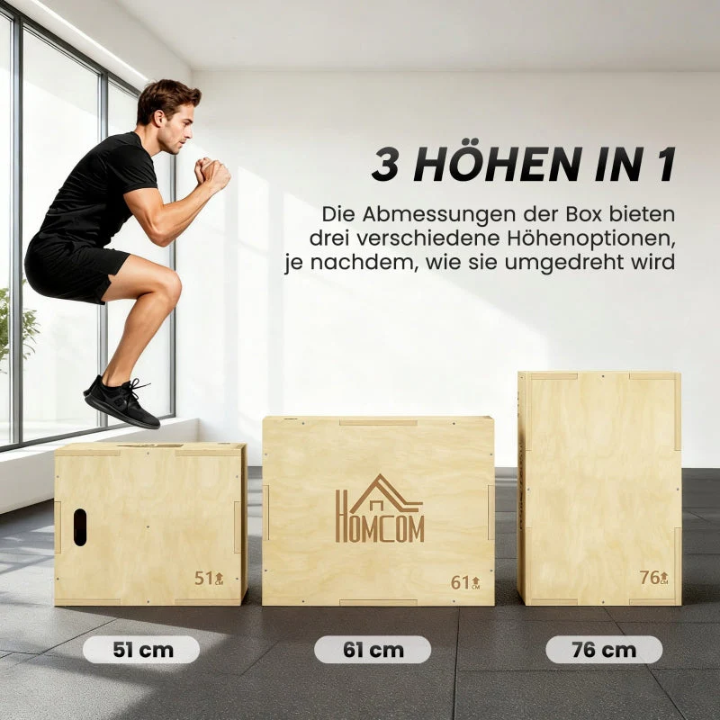 3-in-1 Wooden Plyo Box with 3 Jump Heights and Handles, 61 x 51 x 76 cm, Natural Wood - Image 5