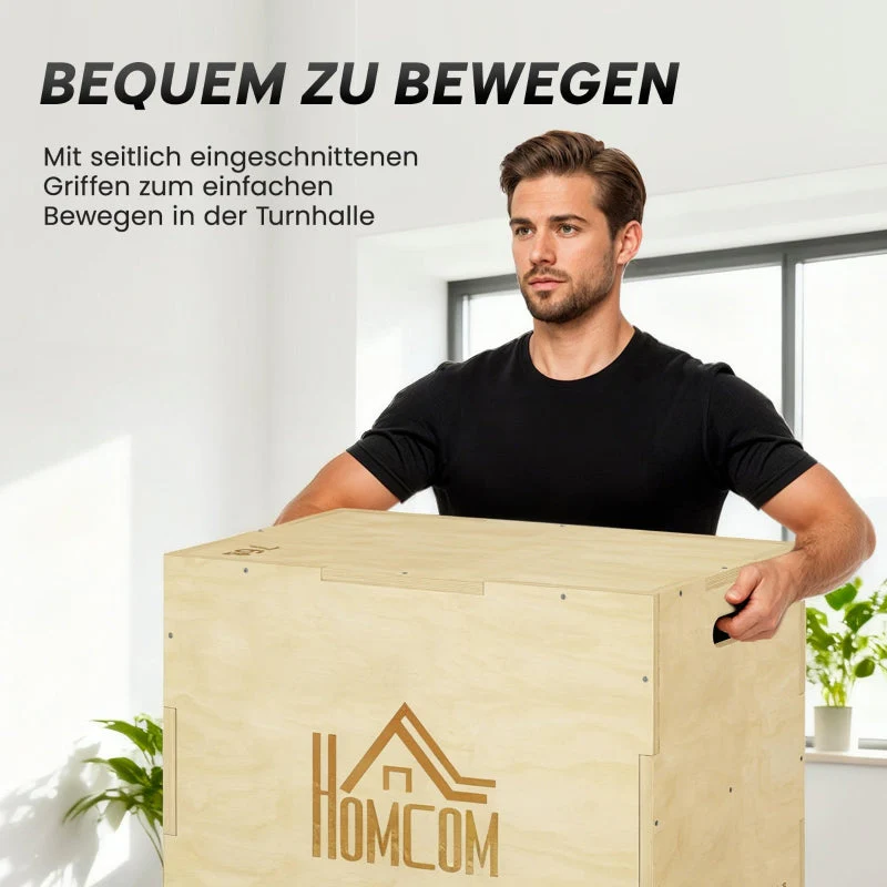 3-in-1 Wooden Plyo Box with 3 Jump Heights and Handles, 61 x 51 x 76 cm, Natural Wood - Image 6