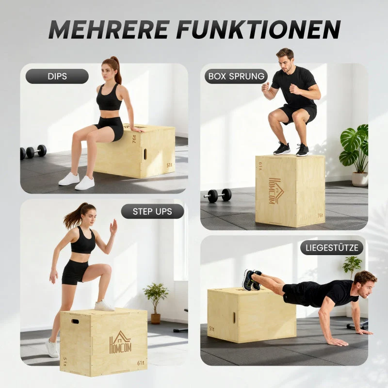 3-in-1 Wooden Plyo Box with 3 Jump Heights and Handles, 61 x 51 x 76 cm, Natural Wood - Image 7