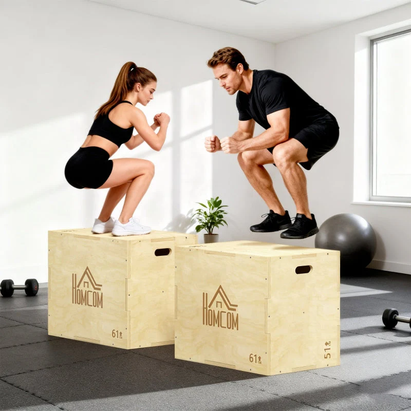 3-in-1 Wooden Plyo Box with 3 Jump Heights and Handles, 61 x 51 x 76 cm, Natural Wood - Image 8