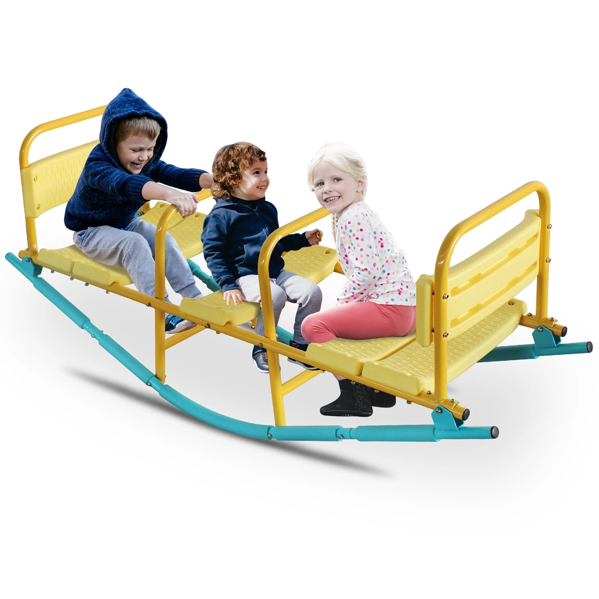 3-Person See Saw, Heavy-Duty Steel Frame, Blue/Yellow - Image 2