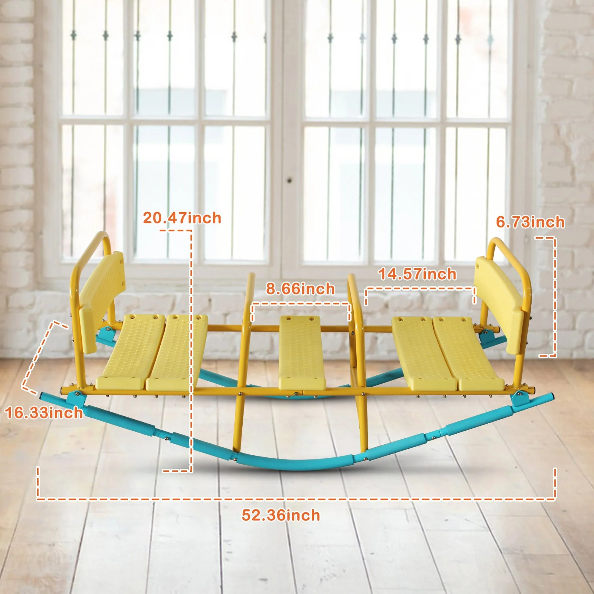 3-Person See Saw, Heavy-Duty Steel Frame, Blue/Yellow - Image 3