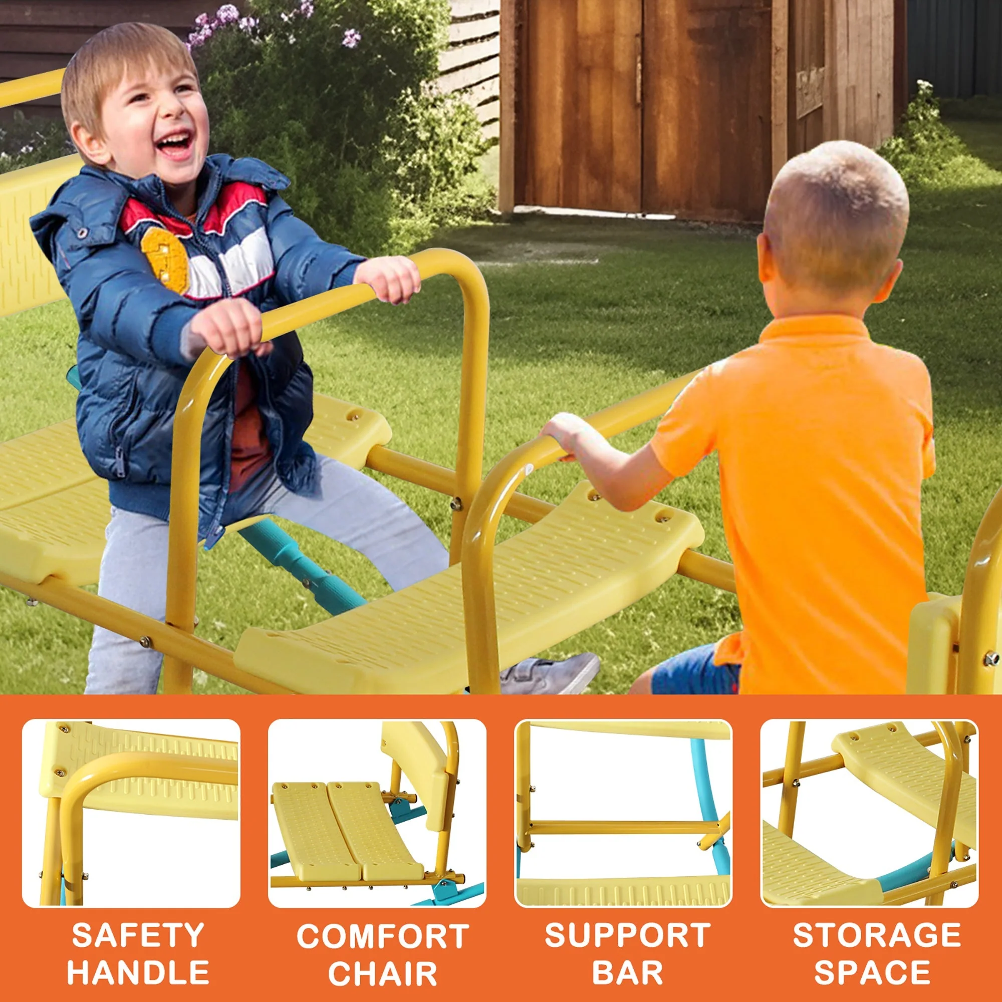 3-Person See Saw, Heavy-Duty Steel Frame, Blue/Yellow - Image 8
