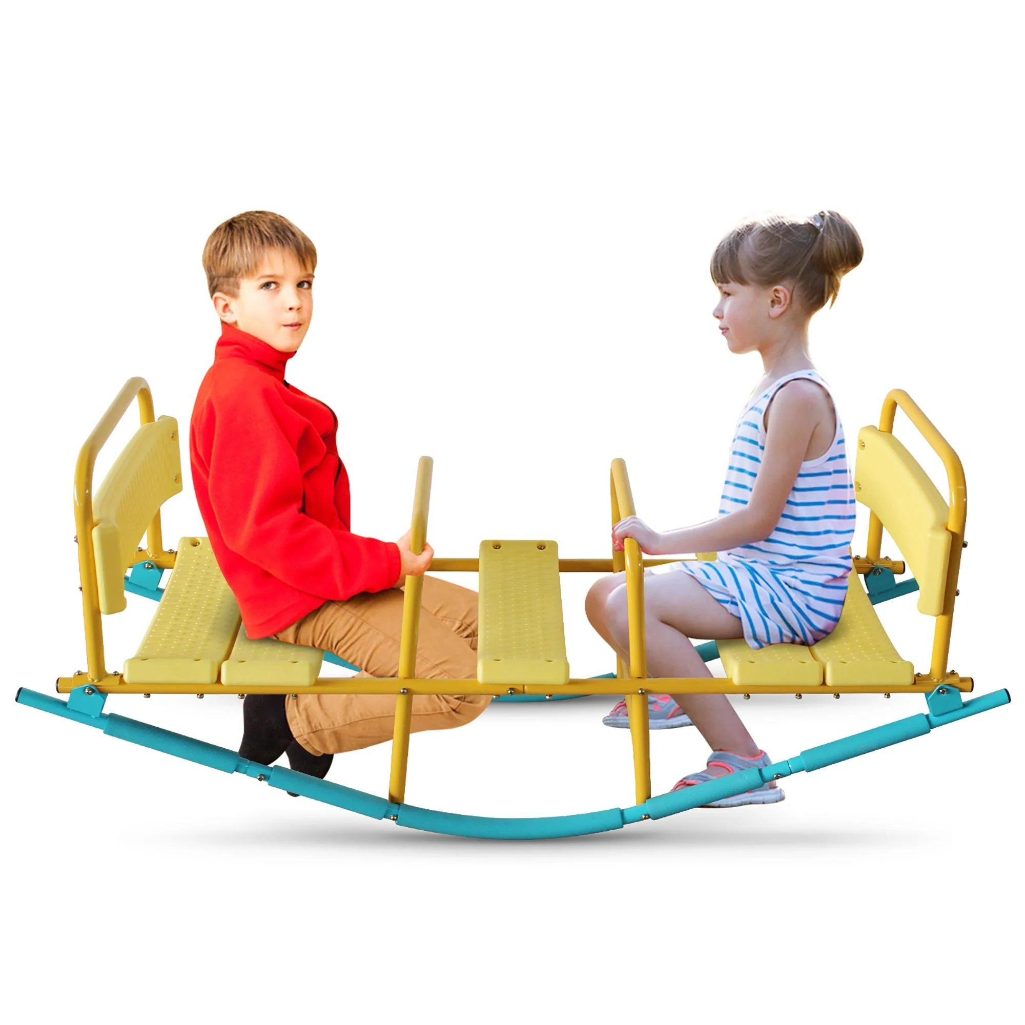 3-Person See Saw, Heavy-Duty Steel Frame, Blue/Yellow - Image 9