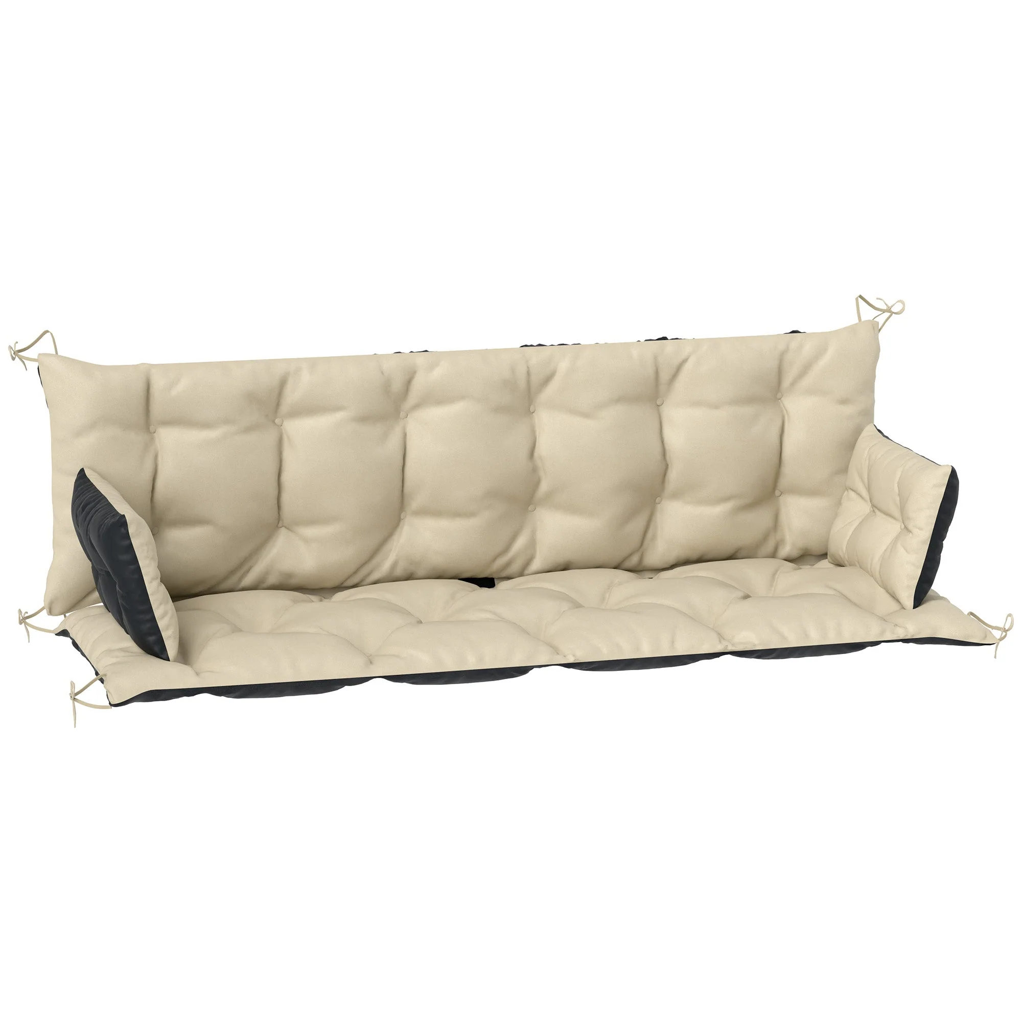 3-seater bench cushion 180x110x8 cm with ties outdoor/indoor, beige + black - Image 2