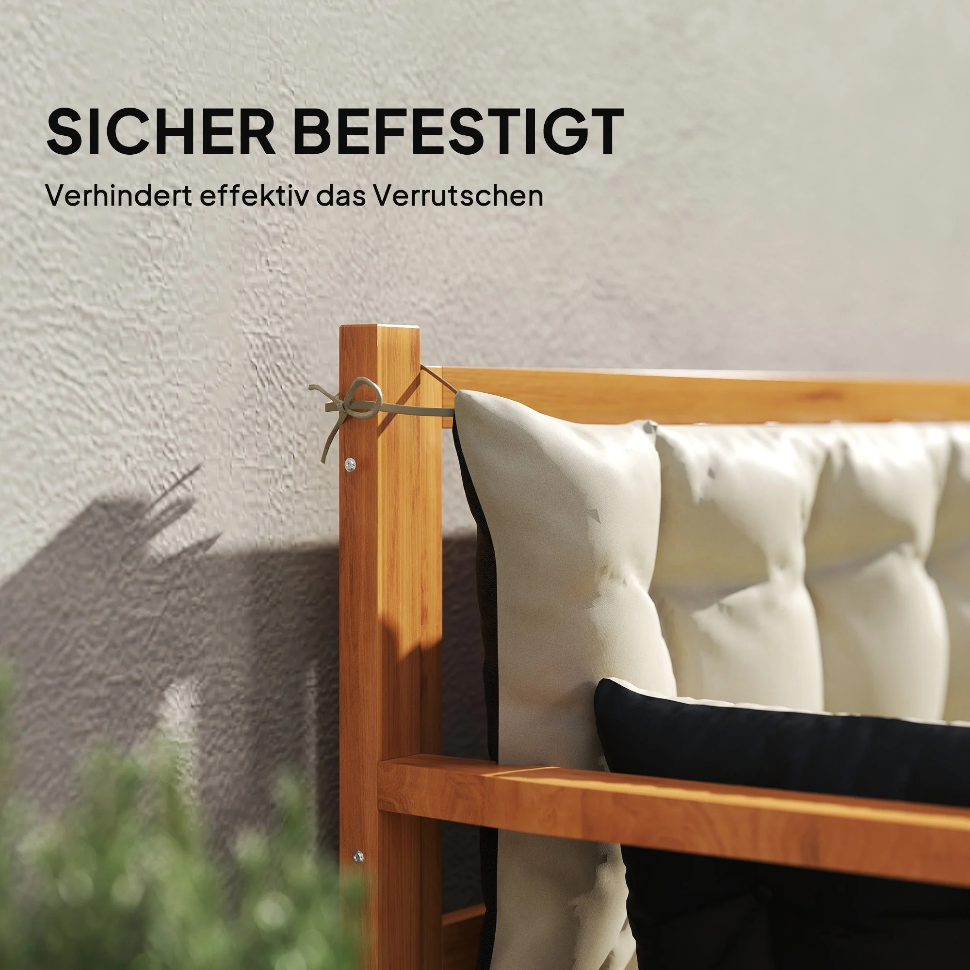 3-seater bench cushion 180x110x8 cm with ties outdoor/indoor, beige + black - Image 6