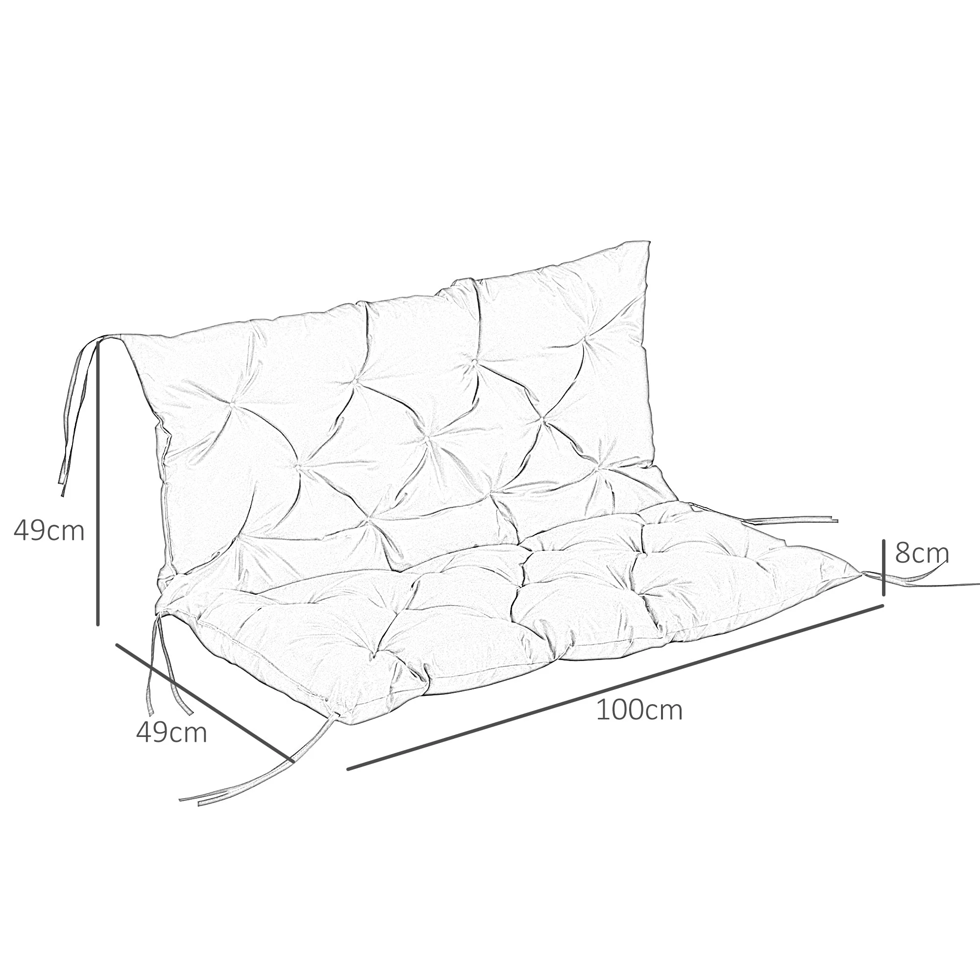 3-Seater Bench Cushion with Ties, Outdoor/Indoor, Black - Image 3