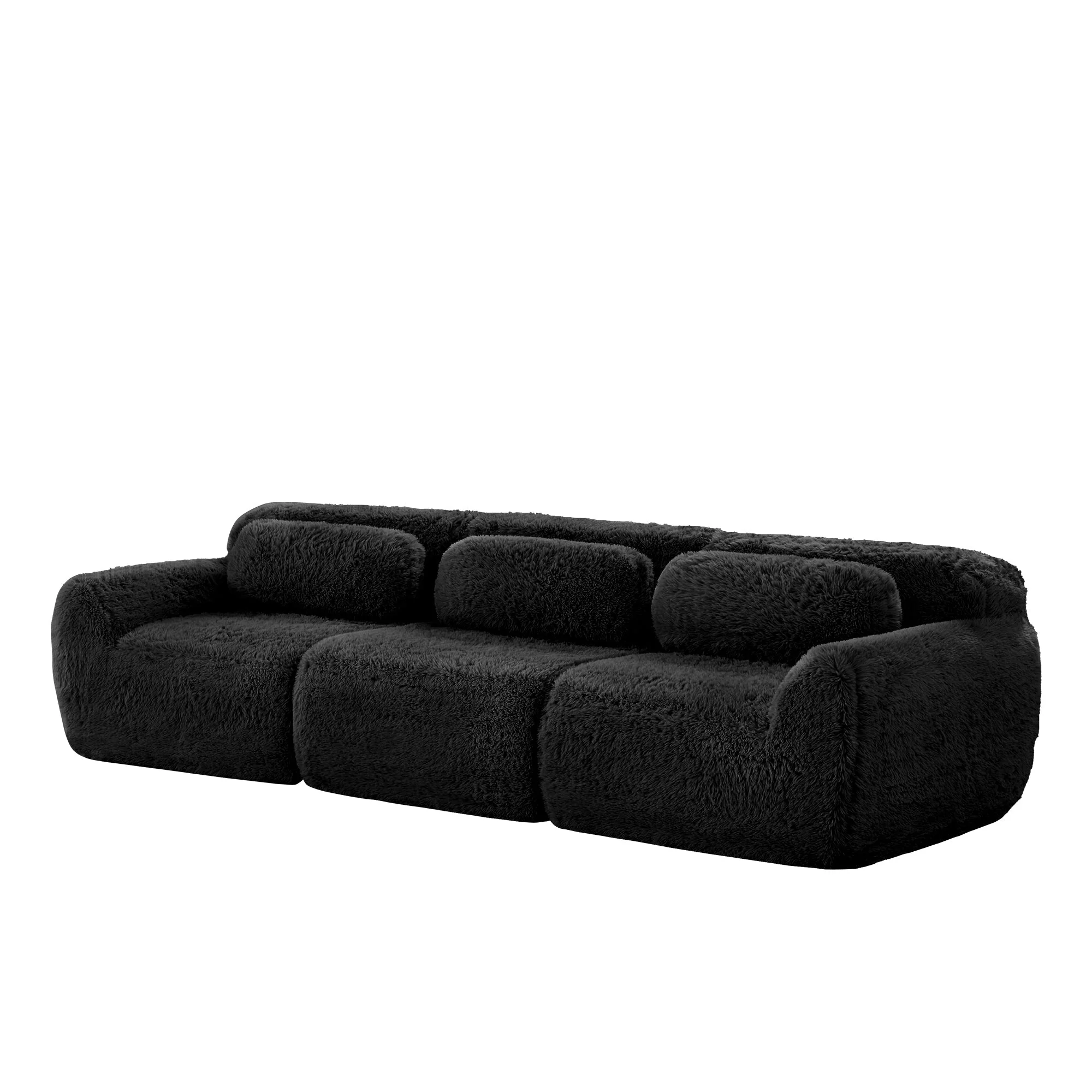 3-Seater Deep Sofa Modular Plush Fabric - Black - Image 4