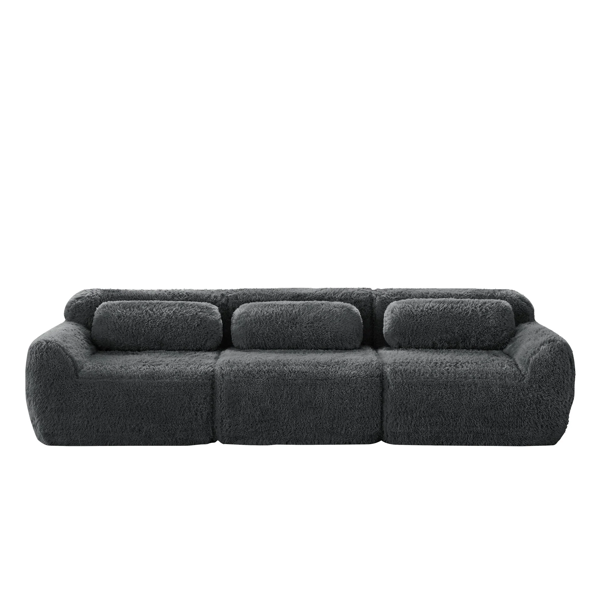 3-Seater Deep Sofa Modular Premium Plush Fabric - Grey - Image 4