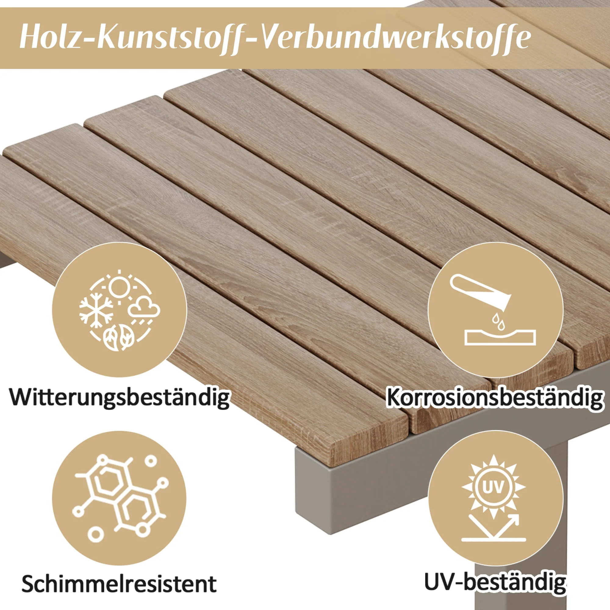 3-Seater Outdoor Sofa and Table Set with Adjustable Reclining Function, Khaki - Image 5