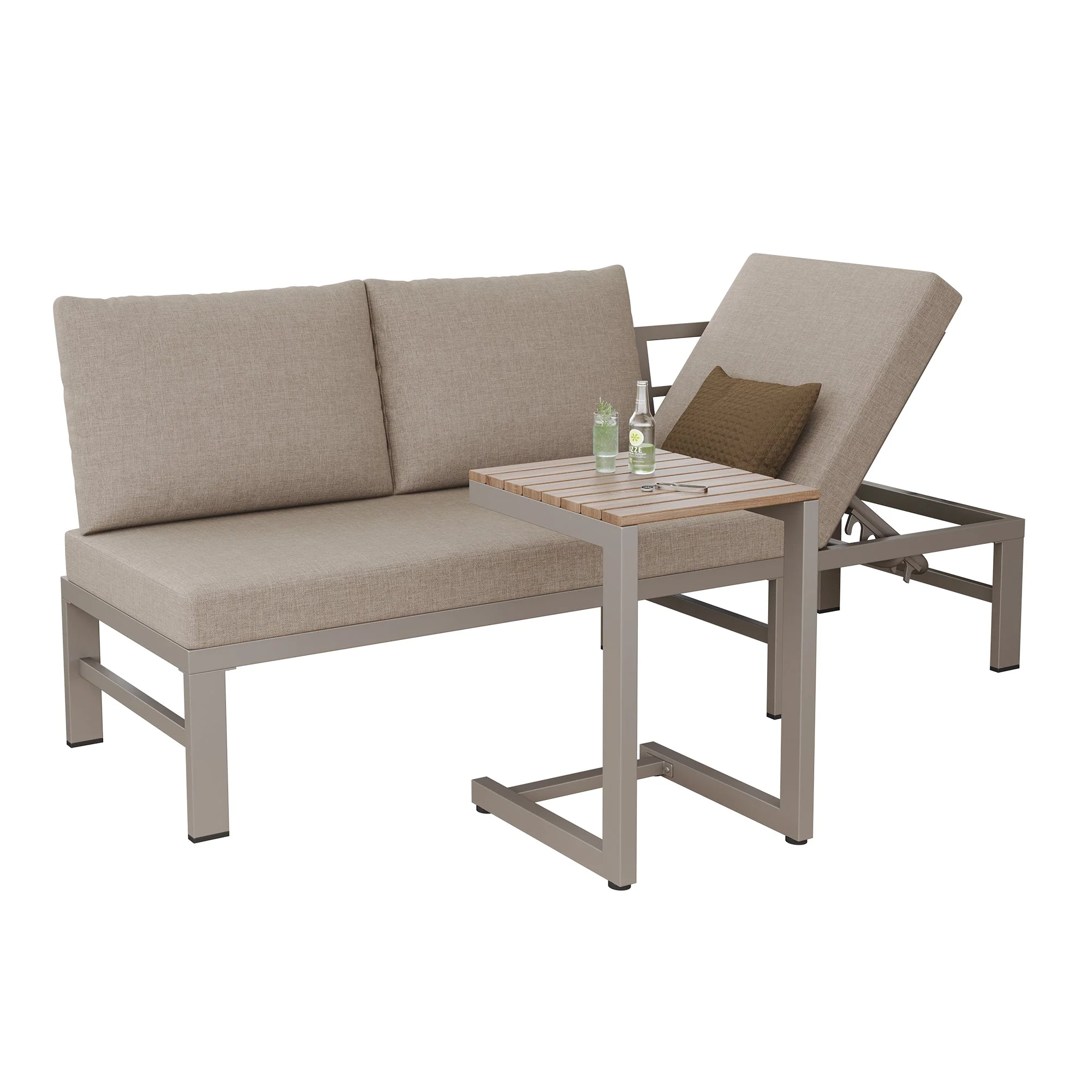 3-Seater Outdoor Sofa and Table Set with Adjustable Reclining Function, Khaki - Image 9
