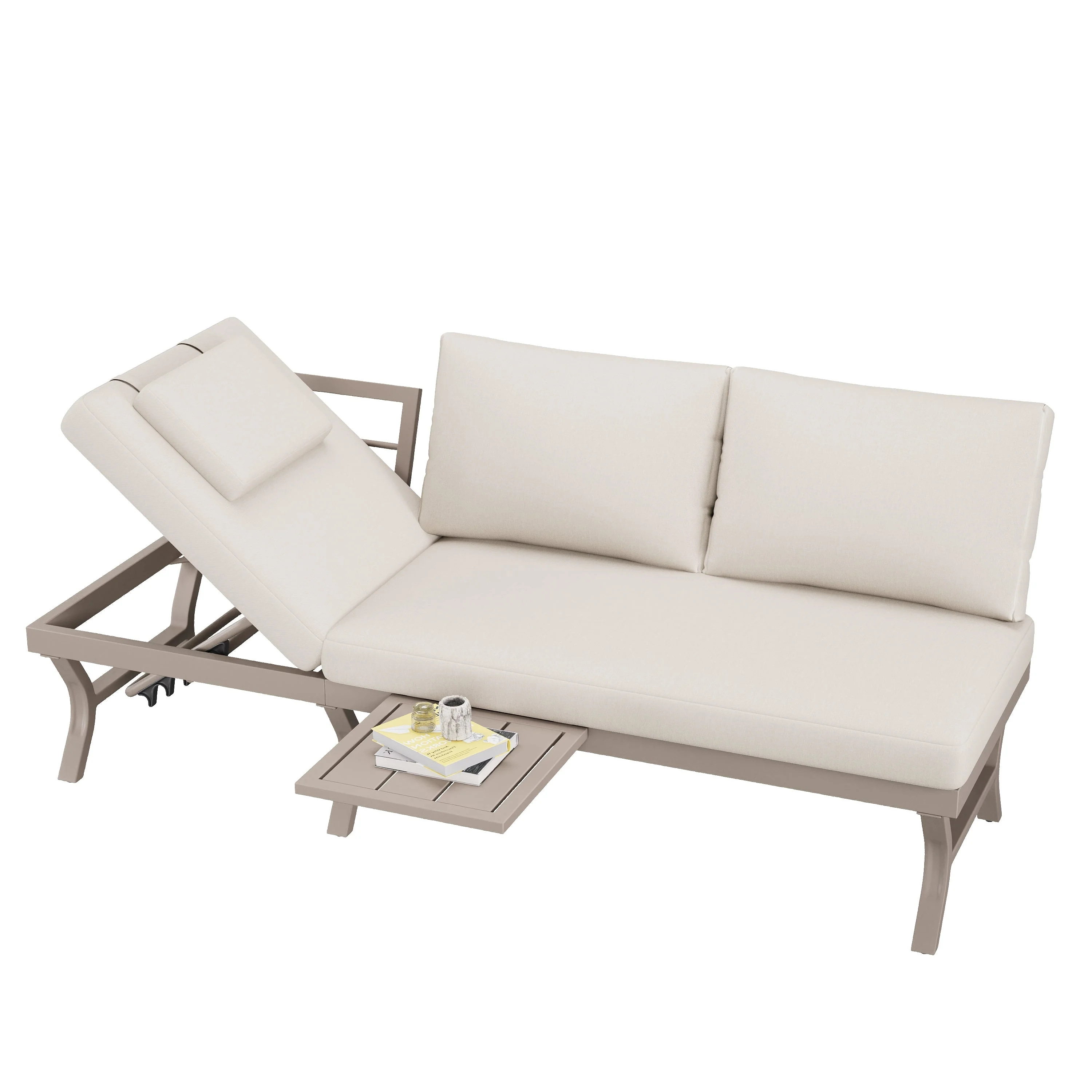 3-Seater Outdoor Sofa Garden Furniture Set with Adjustable Reclining Function and Table, Galvanized Steel, Beige - Image 8