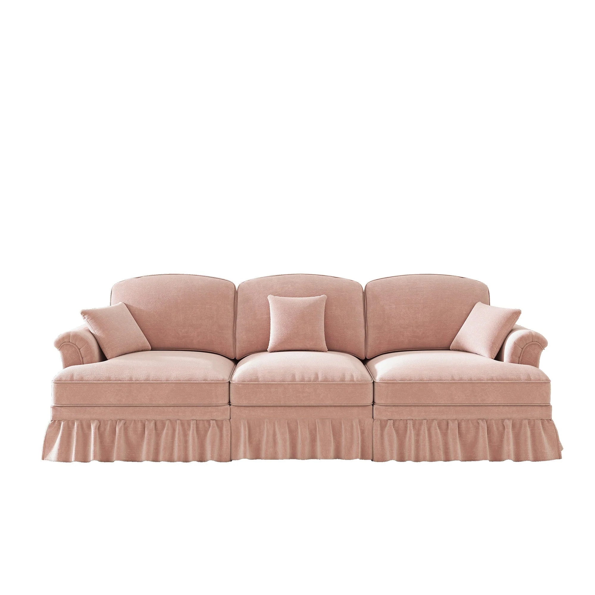 3-Seater Sofa Mid-Century Ruffled Apron Spindly Legs - Chenille Pink - Image 9