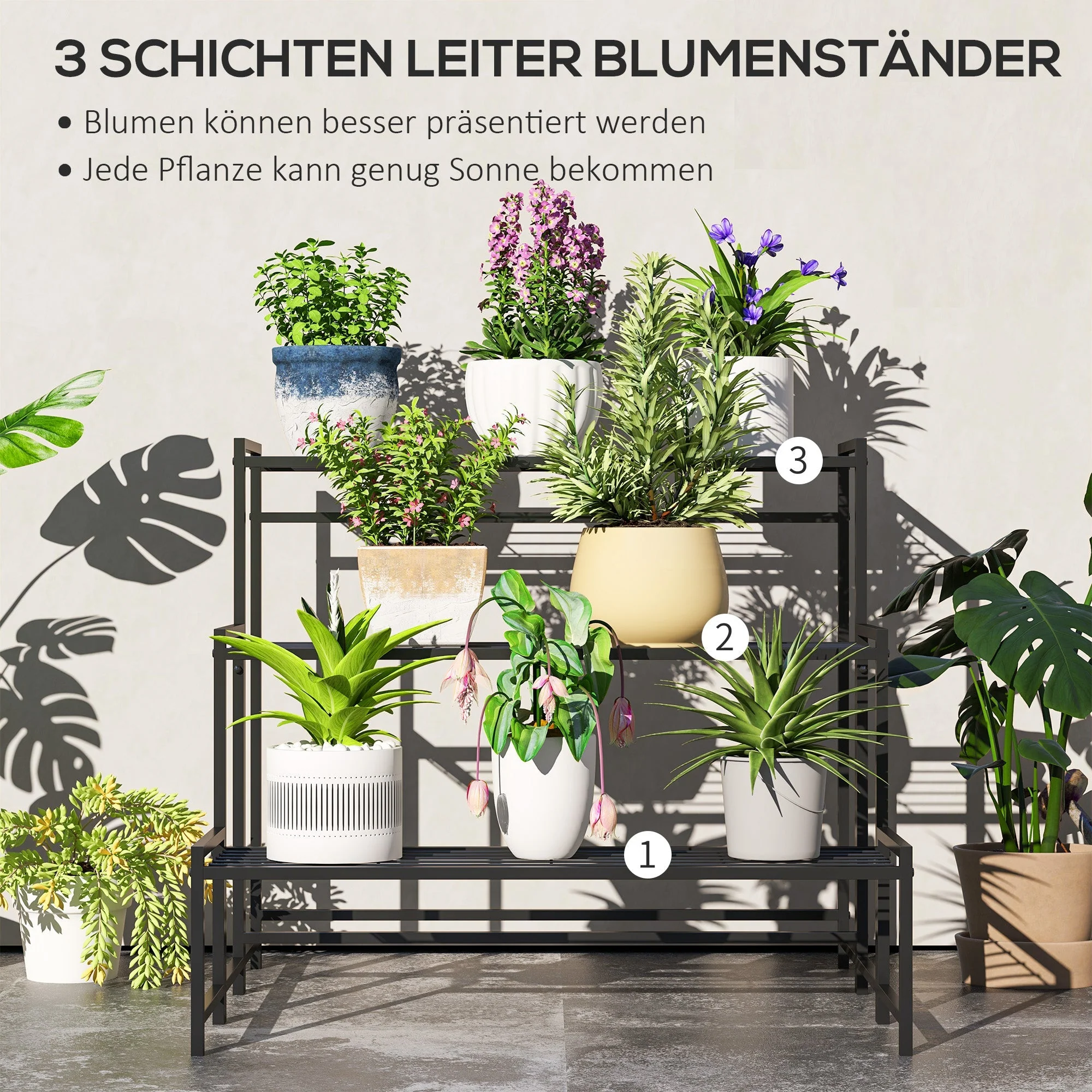 3-Tier Plant Stand, Metal, 66cm High, Black - Image 4