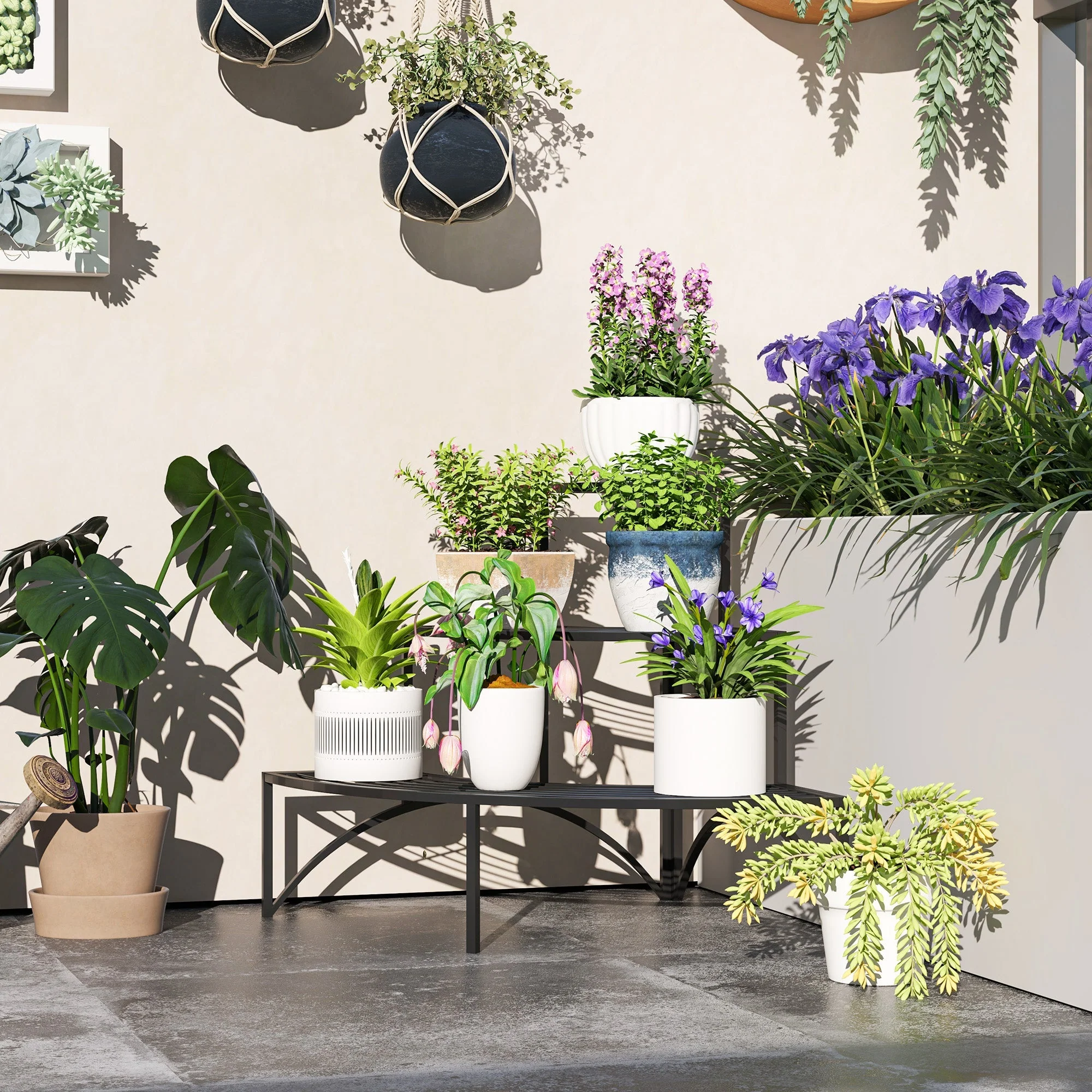 3-Tier Plant Stand, Metal Flower Shelf, 60cm High, Black - Image 2
