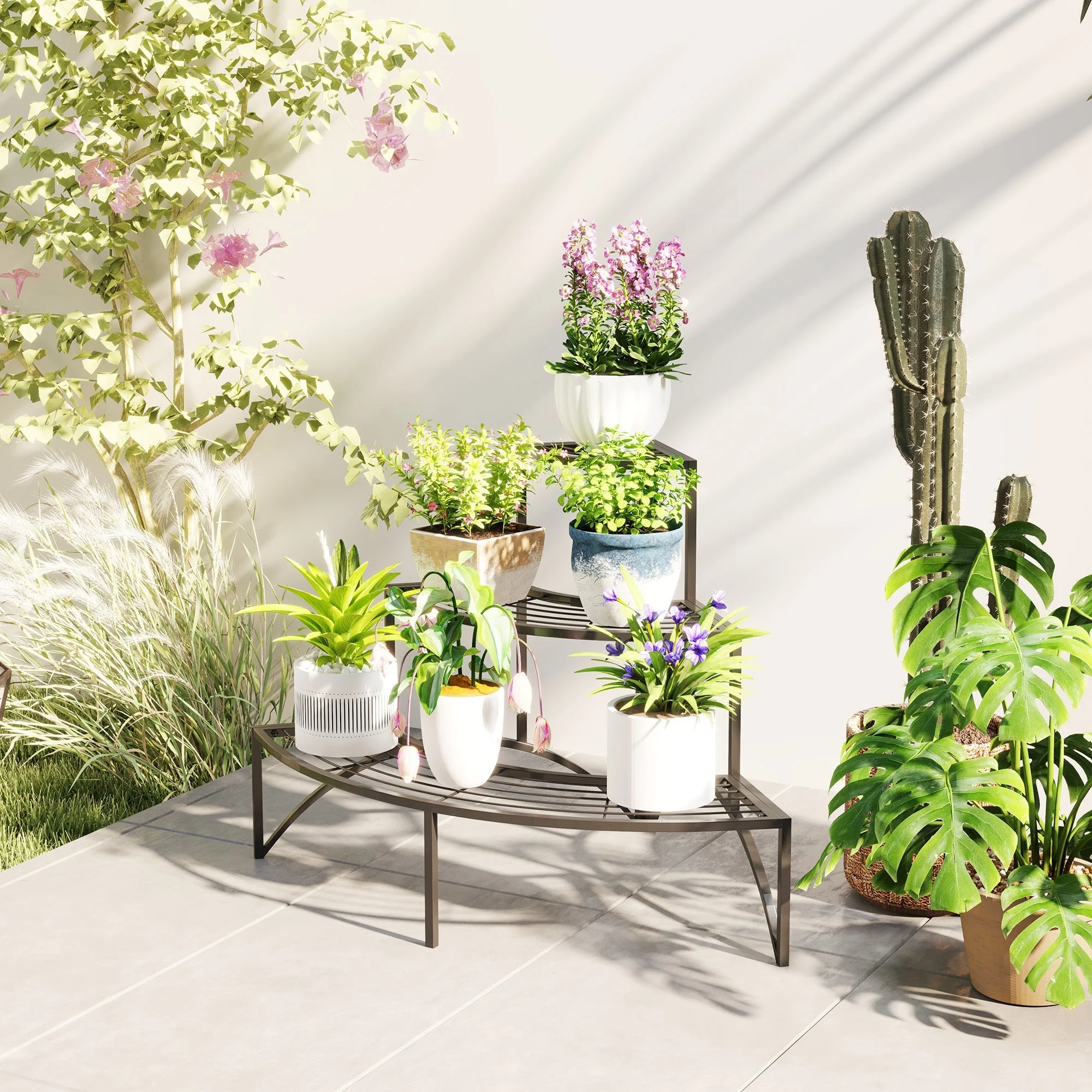 3-Tier Plant Stand, Metal Flower Shelf, 60cm High, Black - Image 8
