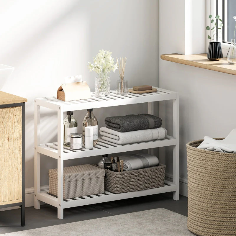 3-Tier Shoe Rack, Bamboo Storage Shelf, White - Image 6