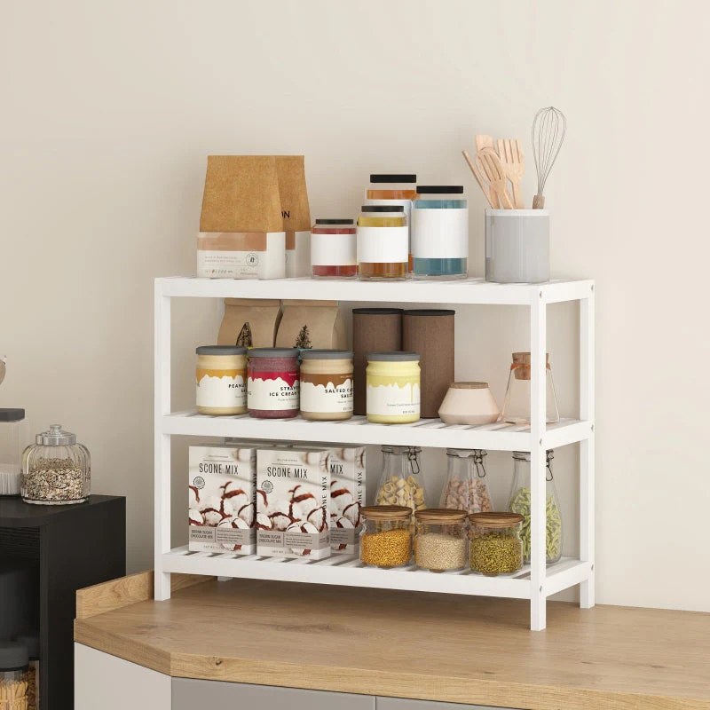 3-Tier Shoe Rack, Bamboo Storage Shelf, White - Image 7