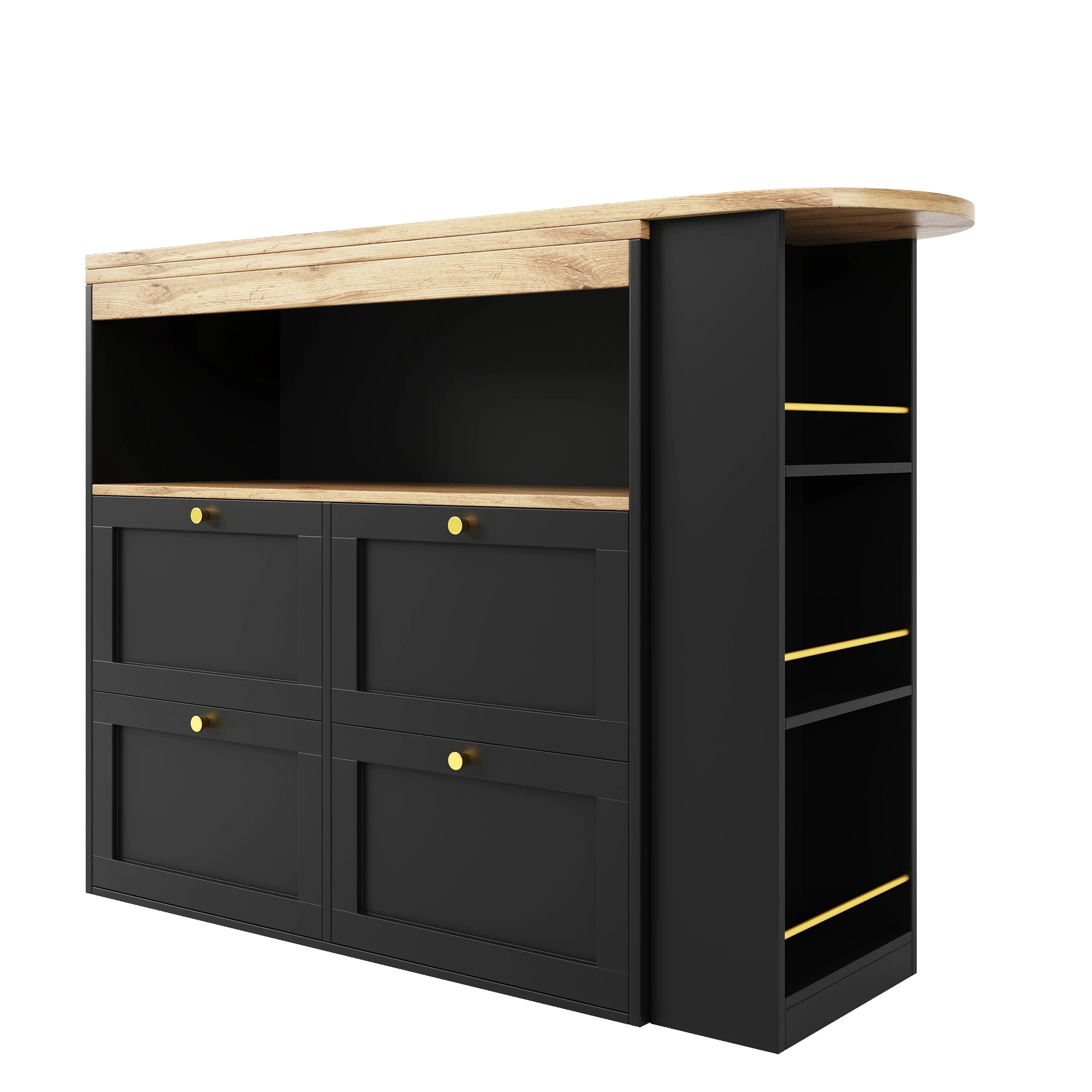 360° Rotating Bar Table with 4 Drawers and Open Shelves Storage - Image 7