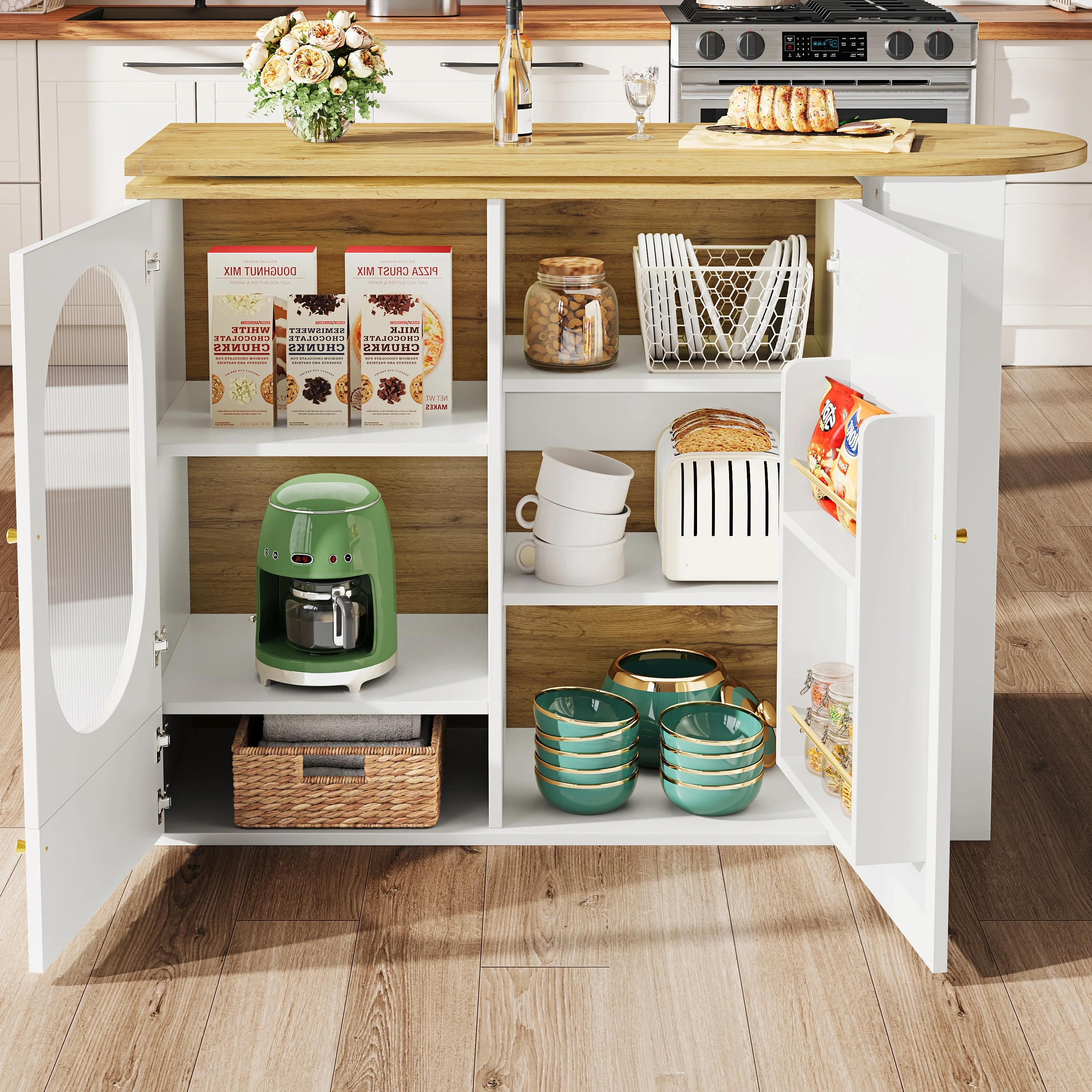 360° Rotating Bar Table with Storage, White - Image 4