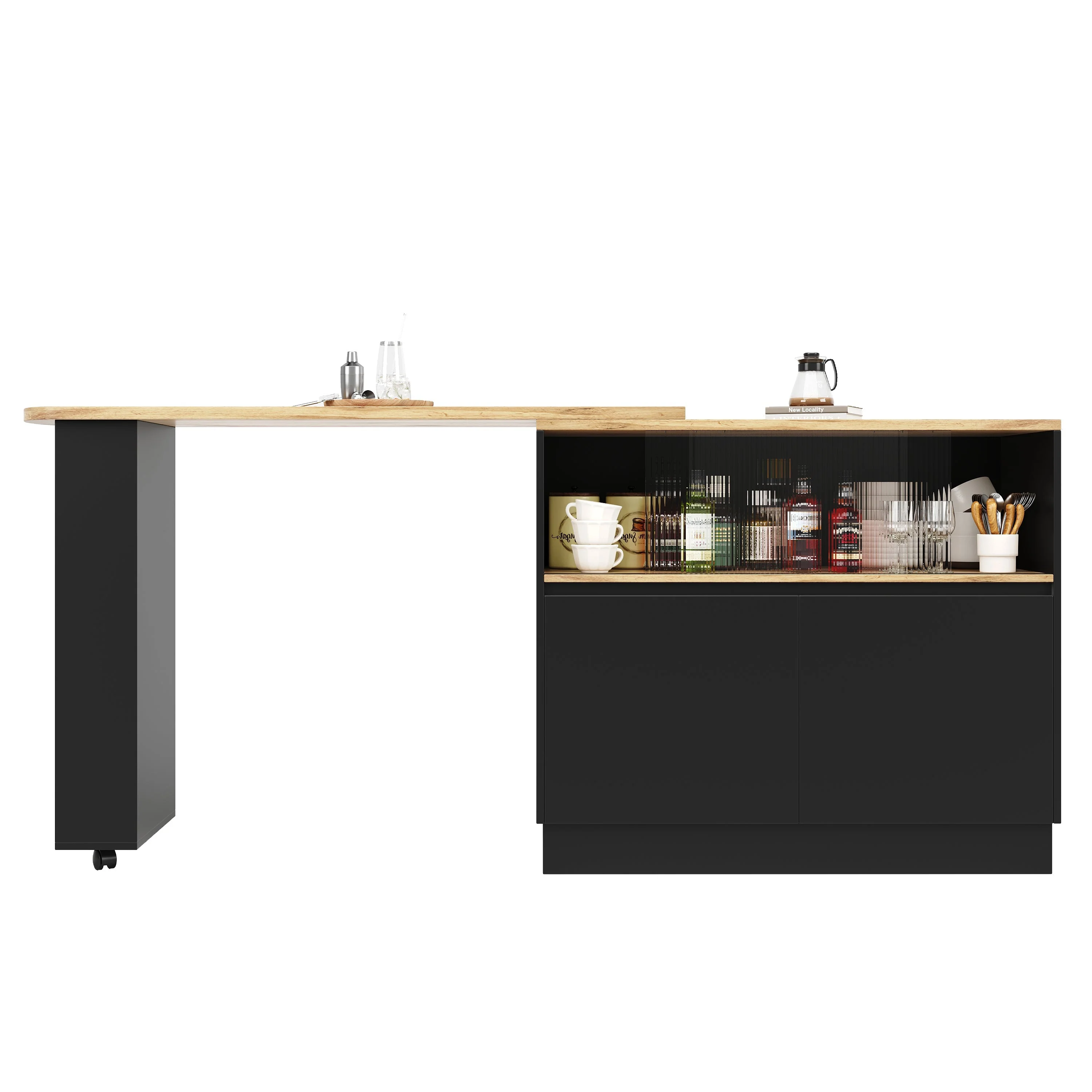 360° Rotating Dining Bar Sideboard with Shelves & Glass - Image 10