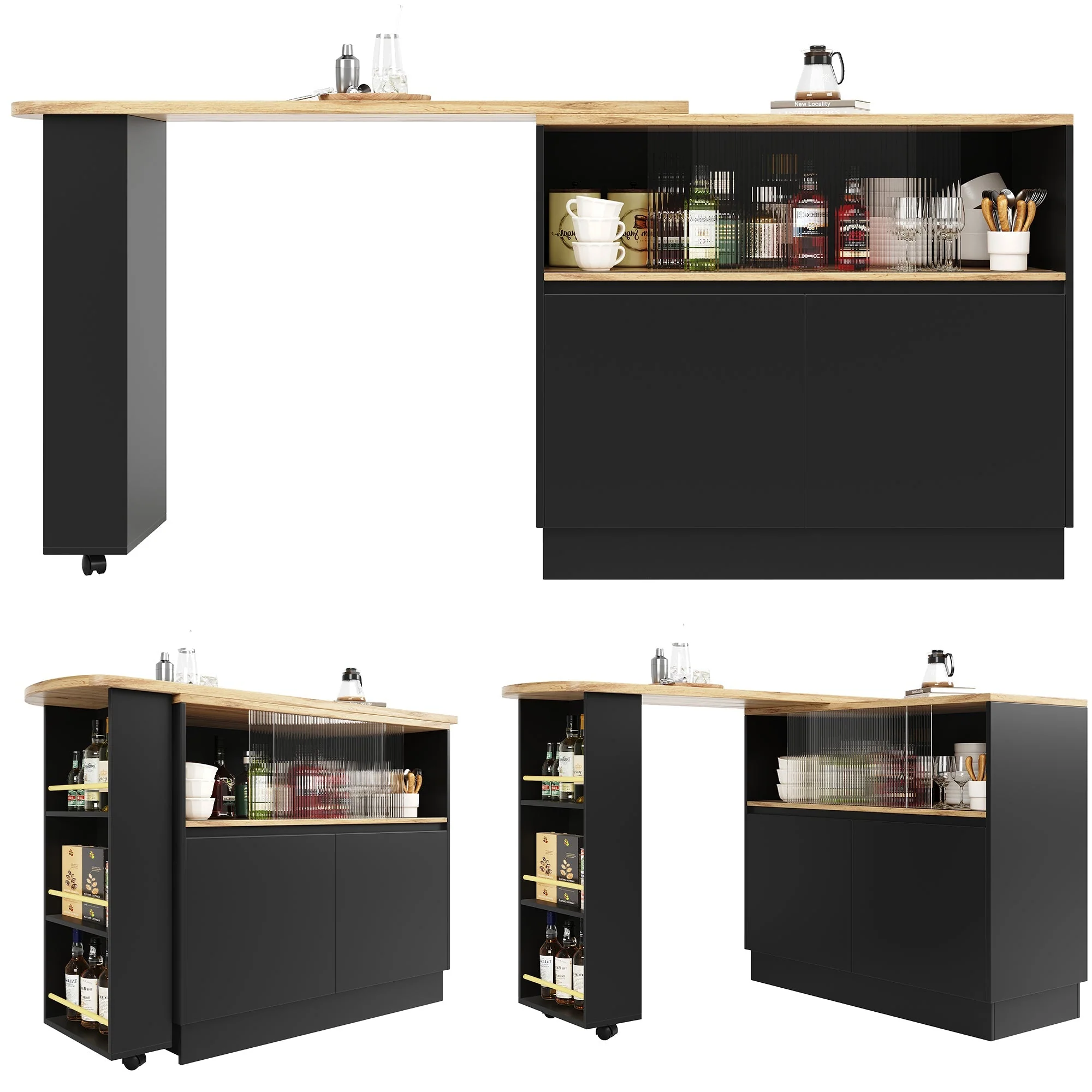 360° Rotating Dining Bar Sideboard with Shelves & Glass - Image 8