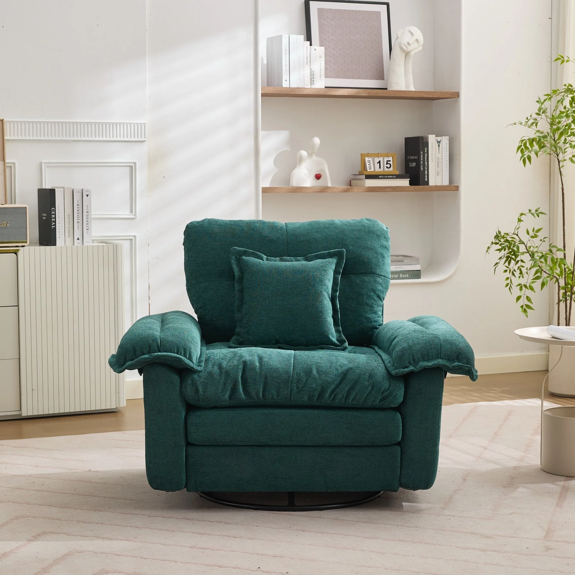 360° Swivel Armchair, Oversized with Support Cushion, Chenille - Image 3
