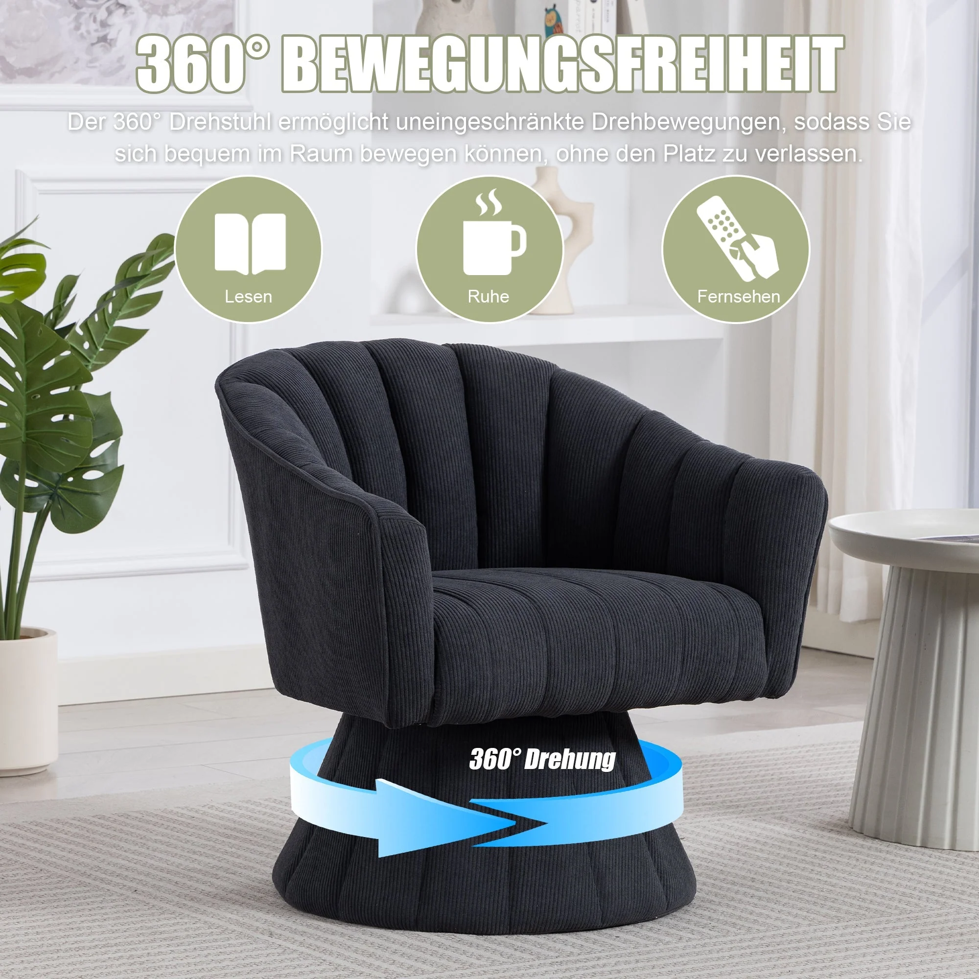 360° Swivel Chair with Ergonomic Cushions and Armrests, Dark Grey - Image 6