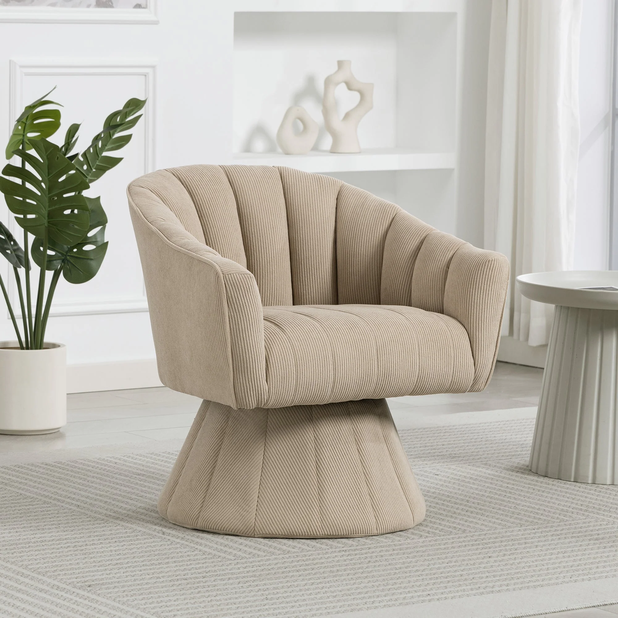 360° Swivel Chair with Ergonomic Cushions and Wraparound Armrests, Khaki - Image 9