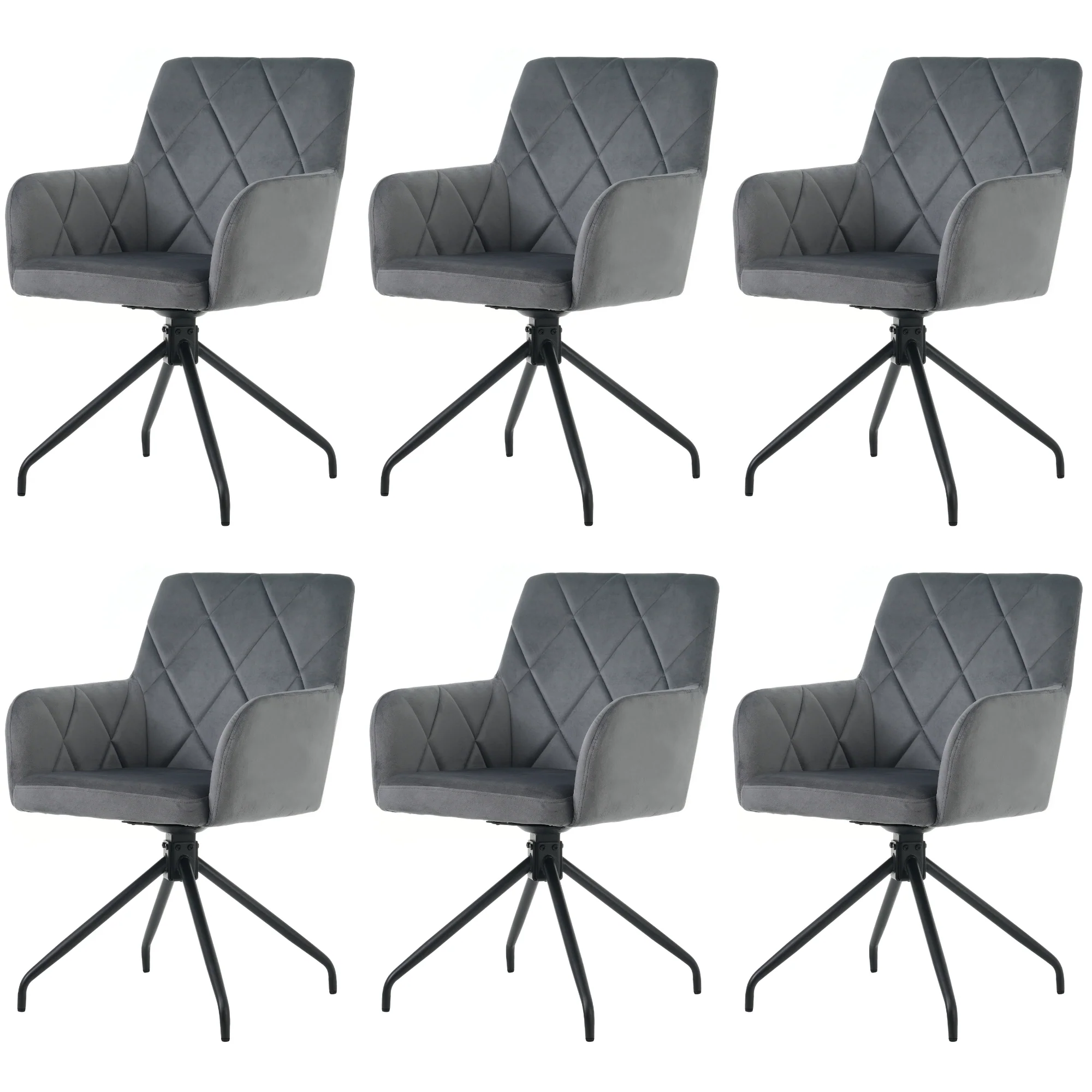 360° Swivel Dining Chairs, Set of 6 with Diamond Pattern and Lumbar Support, Anthracite Velvet - Image 7