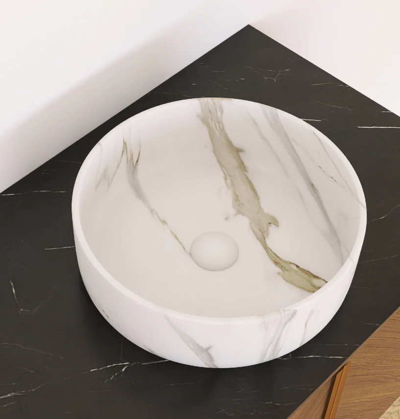 36cm Round Basin with Stone Grain, Matte White - Image 2