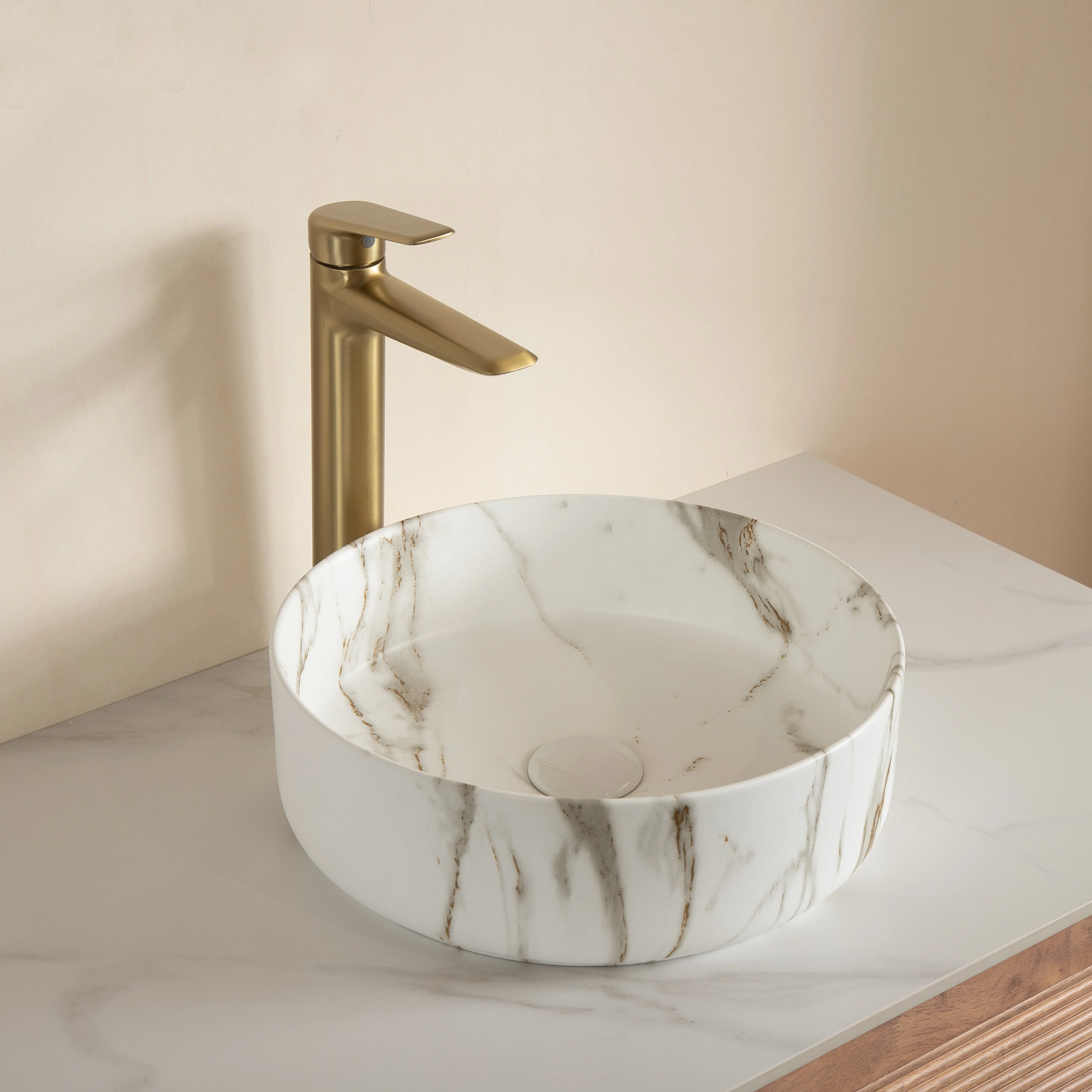 36cm Round Basin with Stone Grain, Matte White - Image 4
