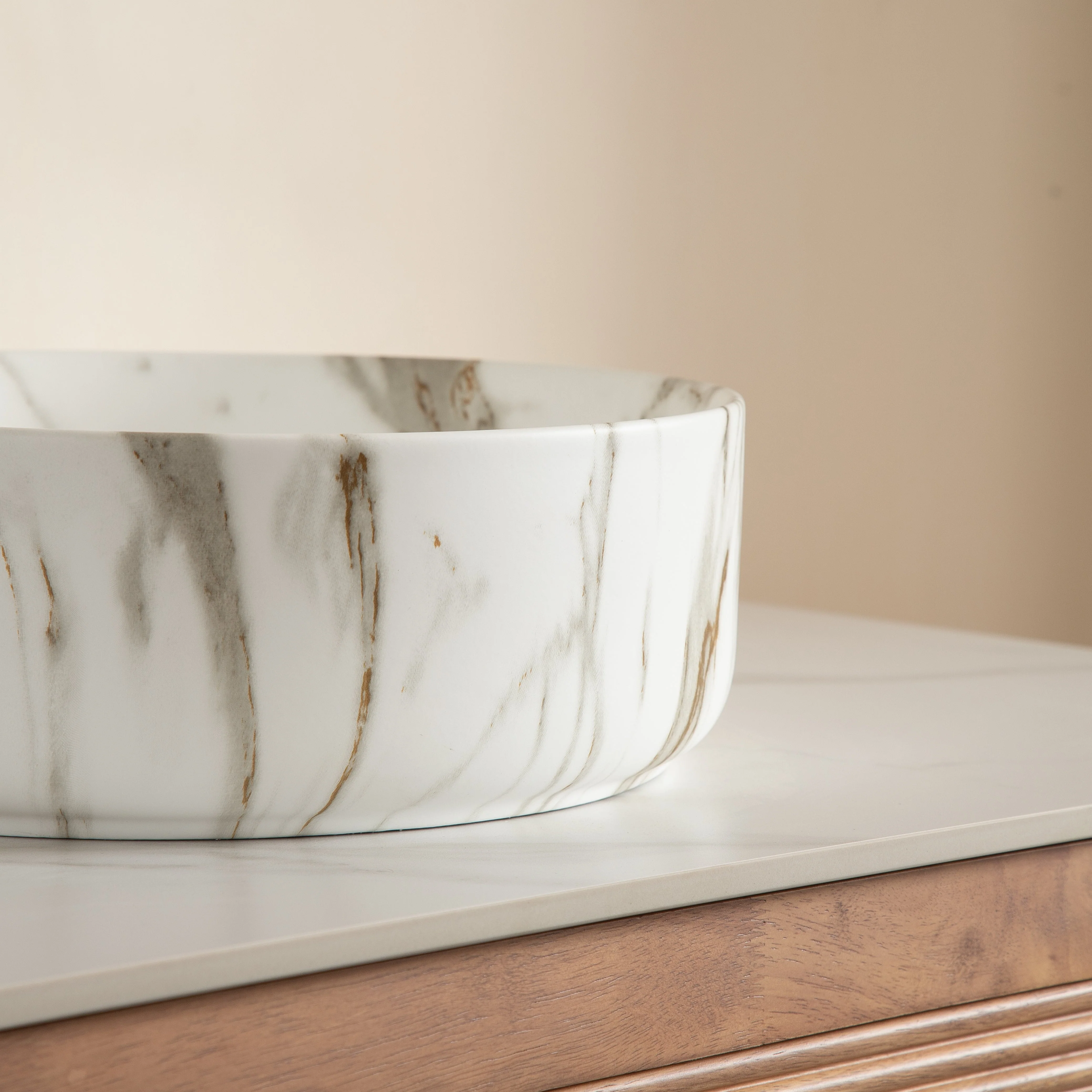 36cm Round Basin with Stone Grain, Matte White - Image 6