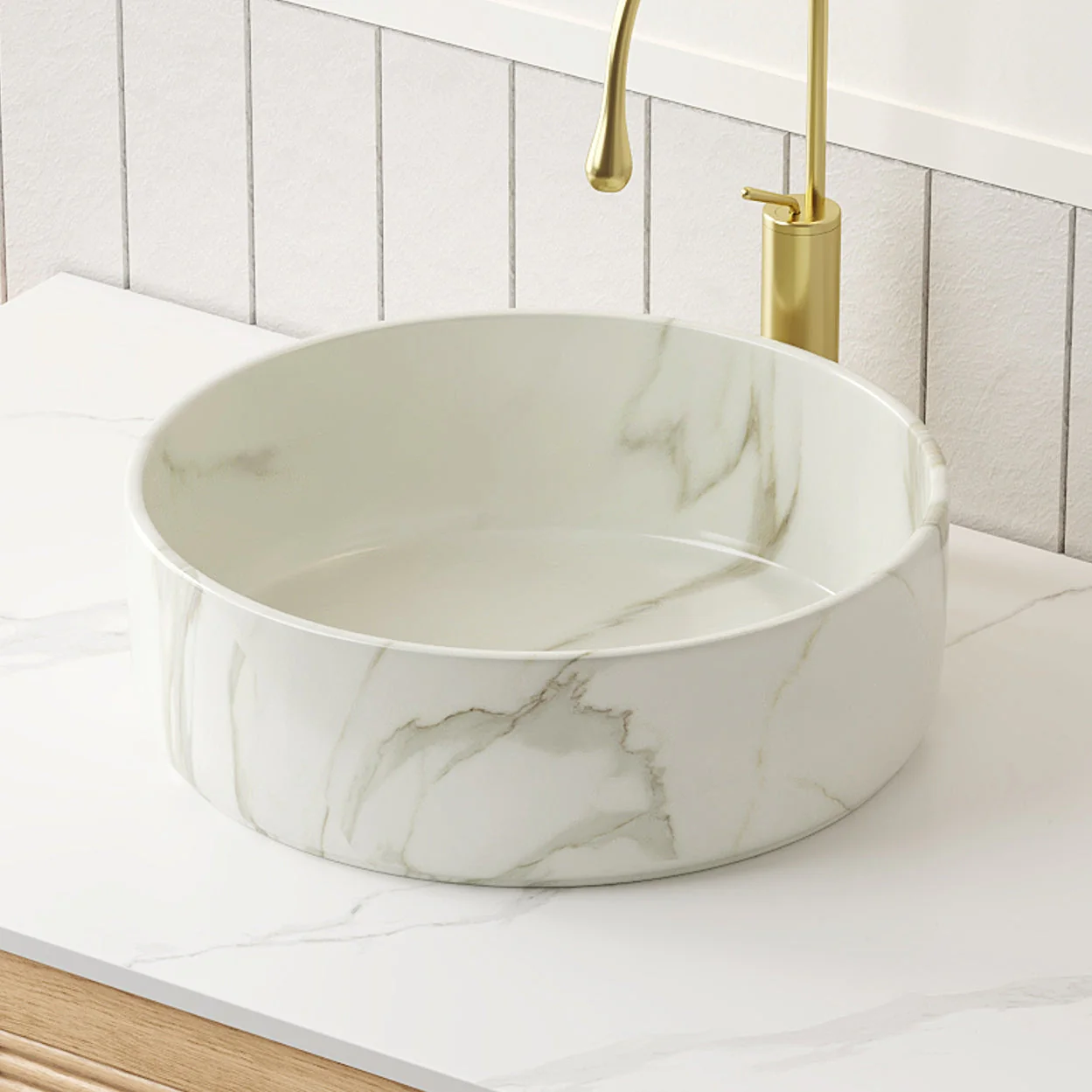 36cm Round Basin with Stone Grain, Matte White - Image 8