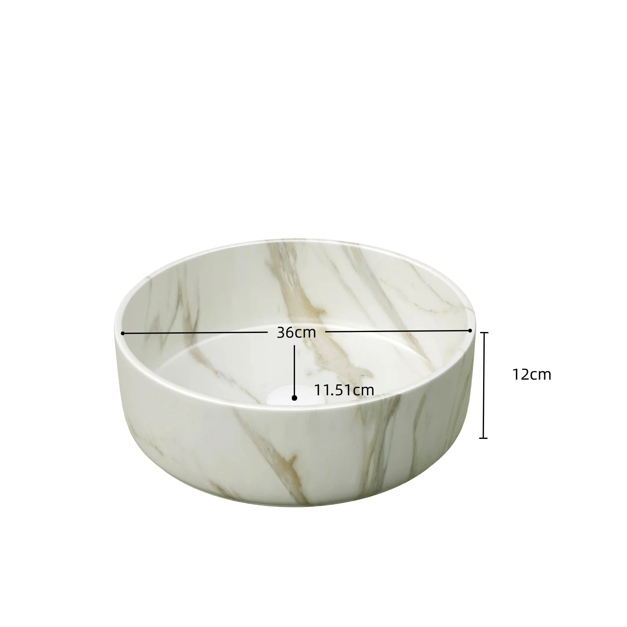 36cm Round Basin with Stone Grain, Matte White - Image 9