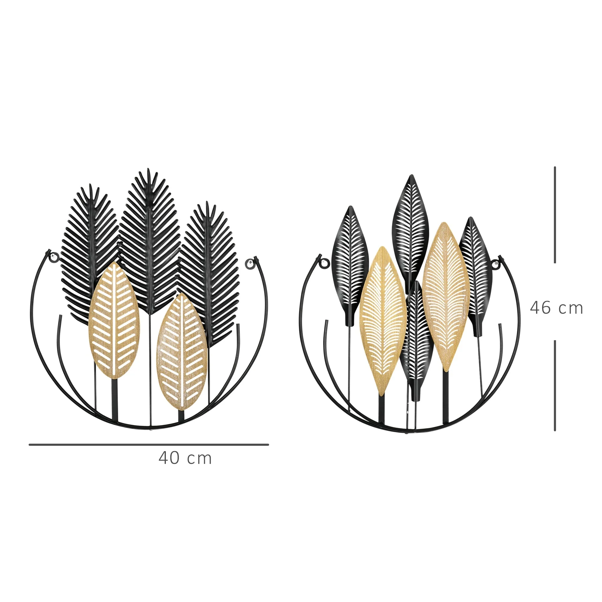 3D Wall Art 2-Set Leaves Decoration, Modern Metal Black and Natural - Image 3