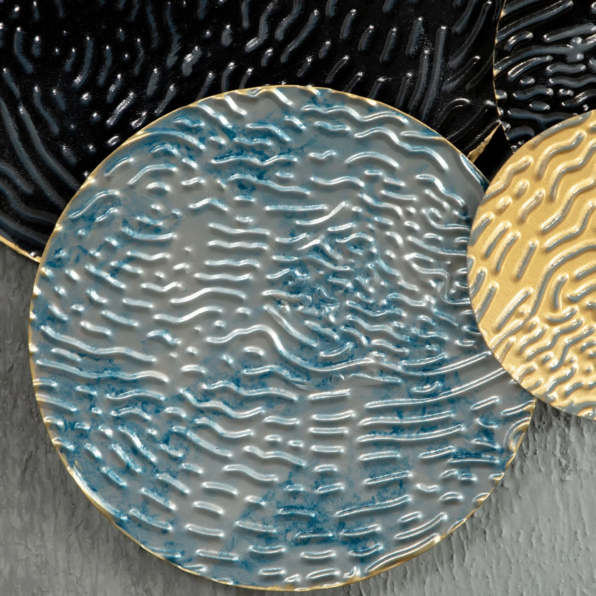 3D Wall Art, Modern Sculpture, 121x53cm, Gold Black Blue Metal - Image 7