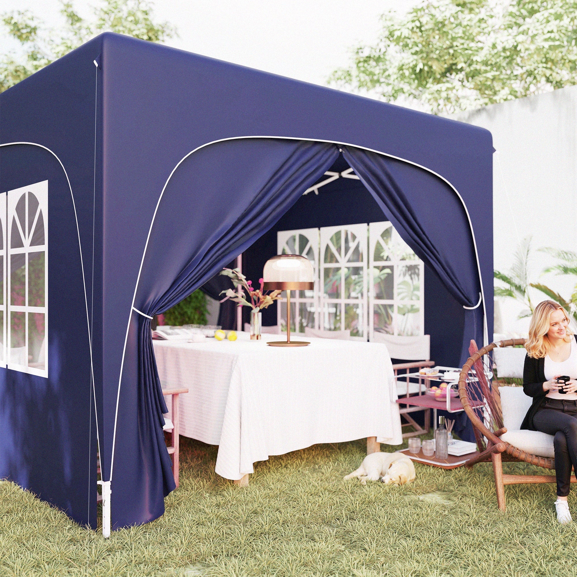 3x3m Gazebo Pop-Up Folding, Water-Repellent, UV 50+, 4 Side Panels, Dark Blue - Image 8