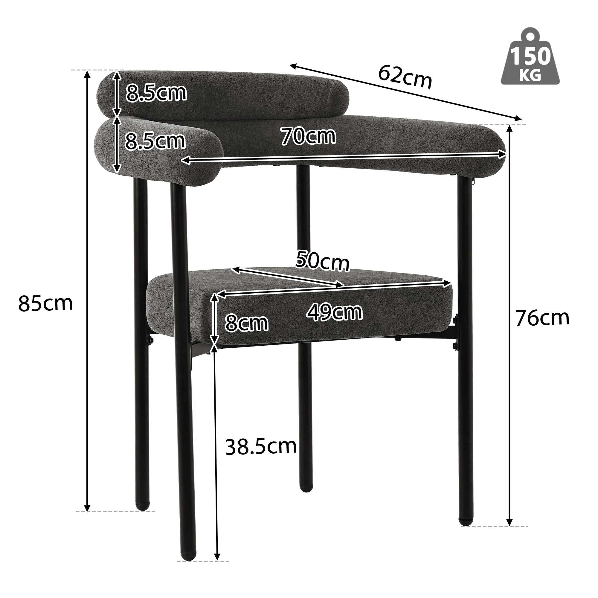 4 Dining Chairs Modern Simple Comfortable Ring Seats Dark Grey Suede - Image 4