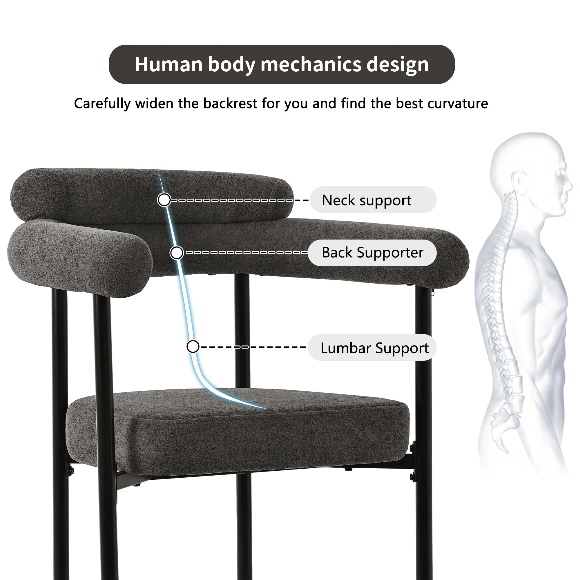4 Dining Chairs Modern Simple Comfortable Ring Seats Dark Grey Suede - Image 9