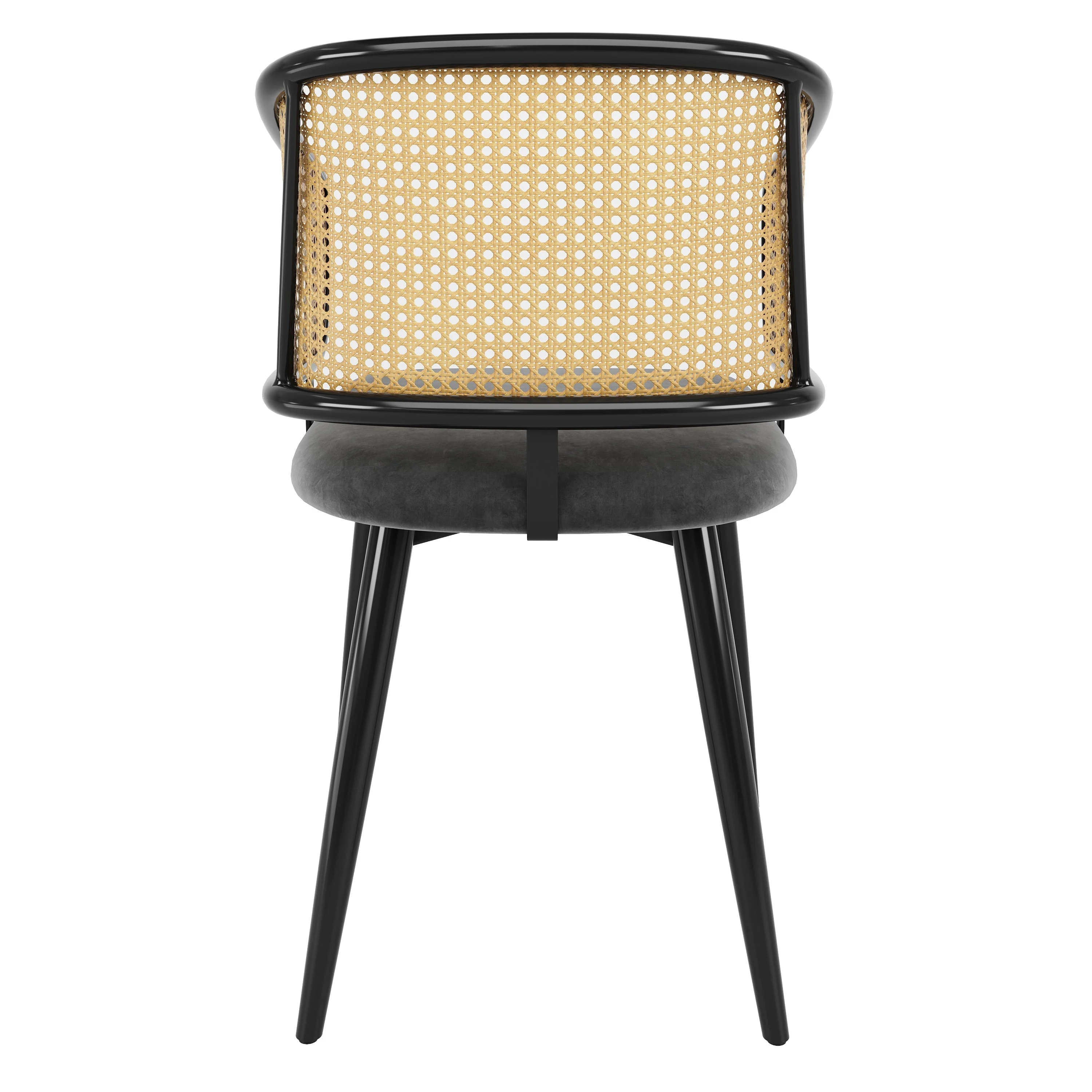 4 Dining Chairs - Rattan Back Velvet Cushion - Modern Style - Image 9