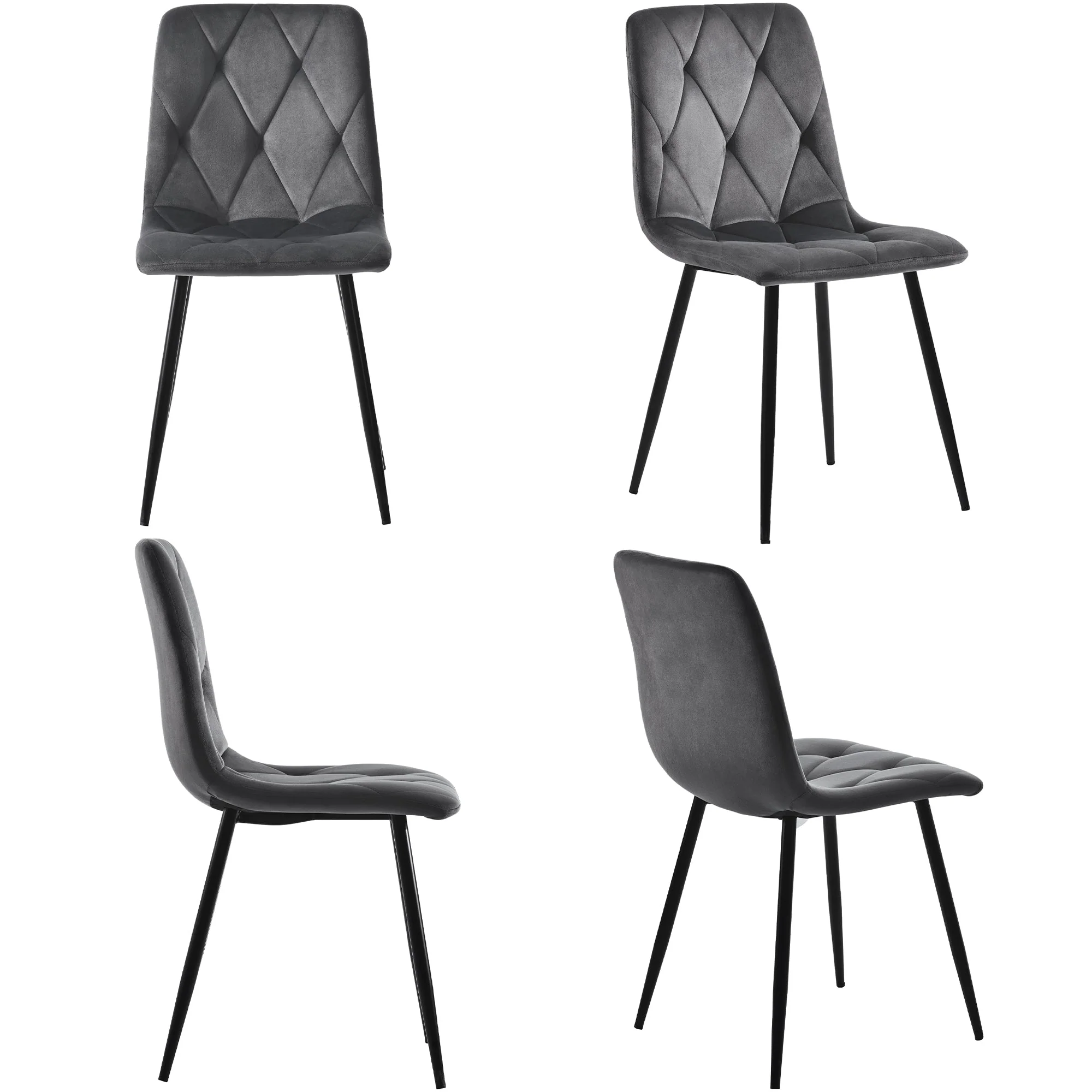 4 Dining Chairs Upholstered with Backrest Metal Legs Dark Grey Twill Velvet - Image 2
