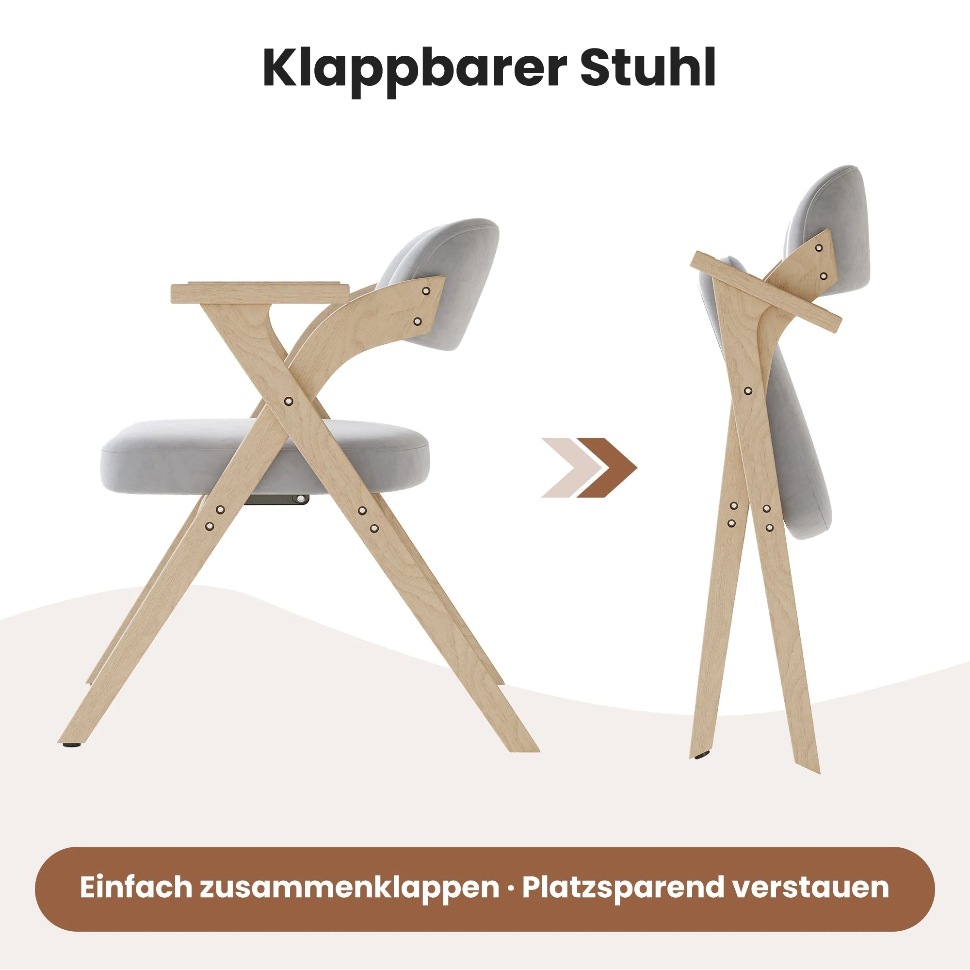 4 Folding Dining Chairs, Solid Wood and Foldable, Grey Linen - Image 3