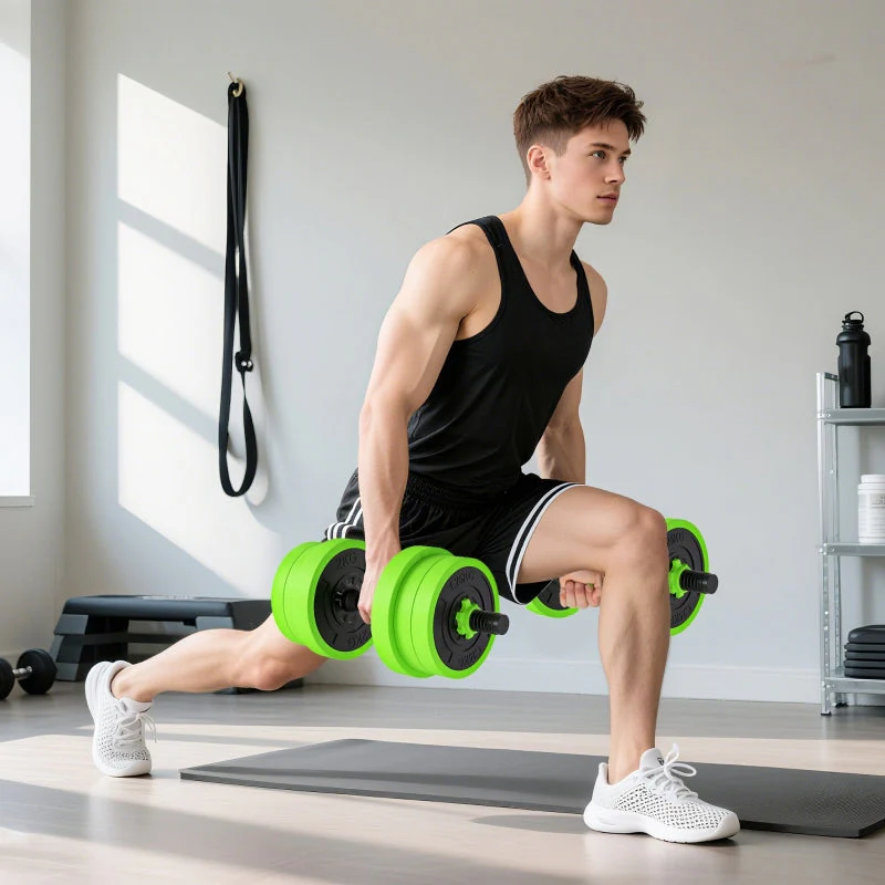 4 in 1 Dumbbell Set 20kg Adjustable Barbell Kettlebell Push-up Handles - Green - Image 8