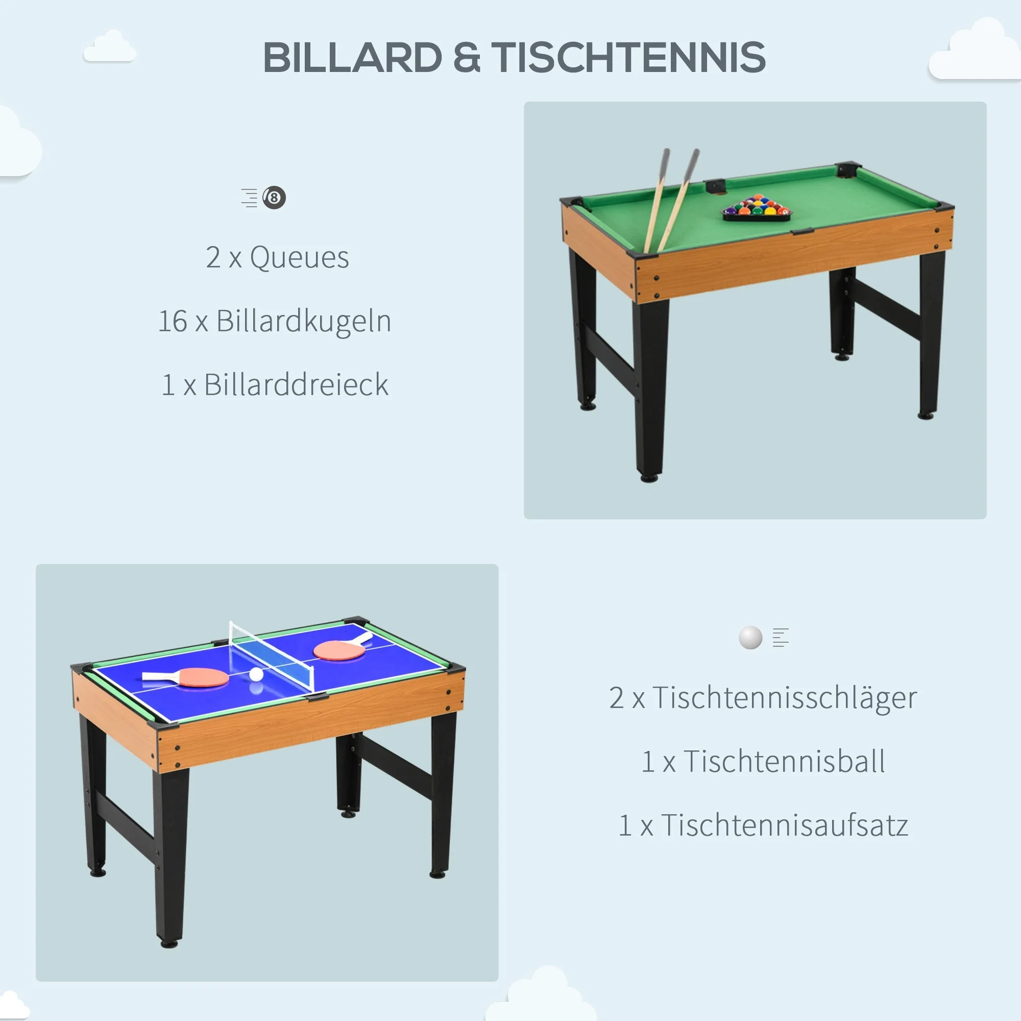 4-in-1 Multigame Table, Table Tennis Foosball Billiards Hockey, Natural Wood + Black - Image 5