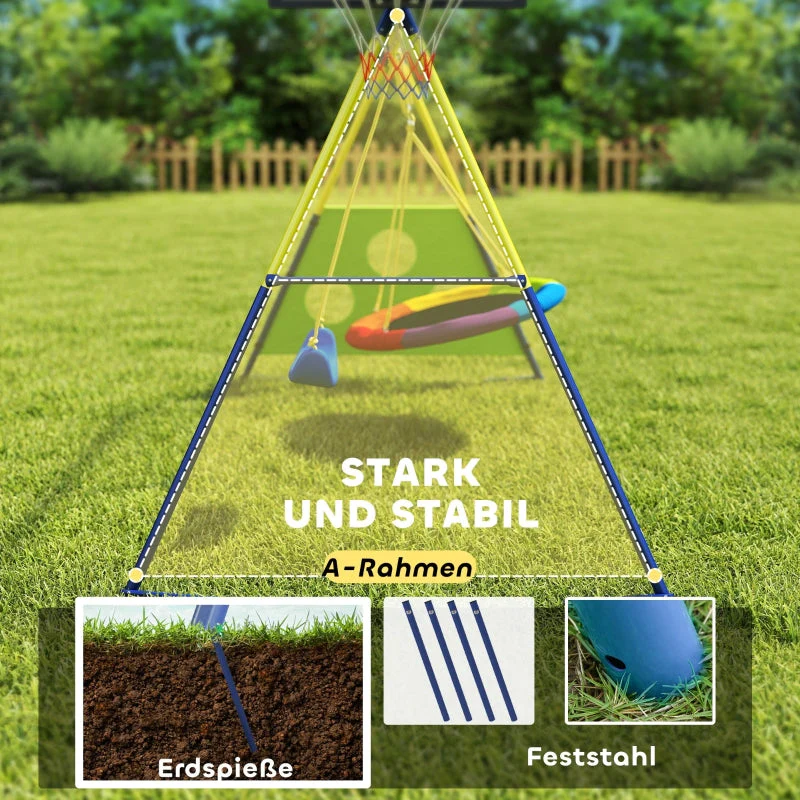 4-in-1 Swing Set with Nest Swing, Basketball Hoop and Football Goal, Metal - Image 5