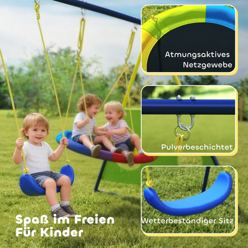 4-in-1 Swing Set with Nest Swing, Basketball Hoop and Football Goal, Metal - Image 7