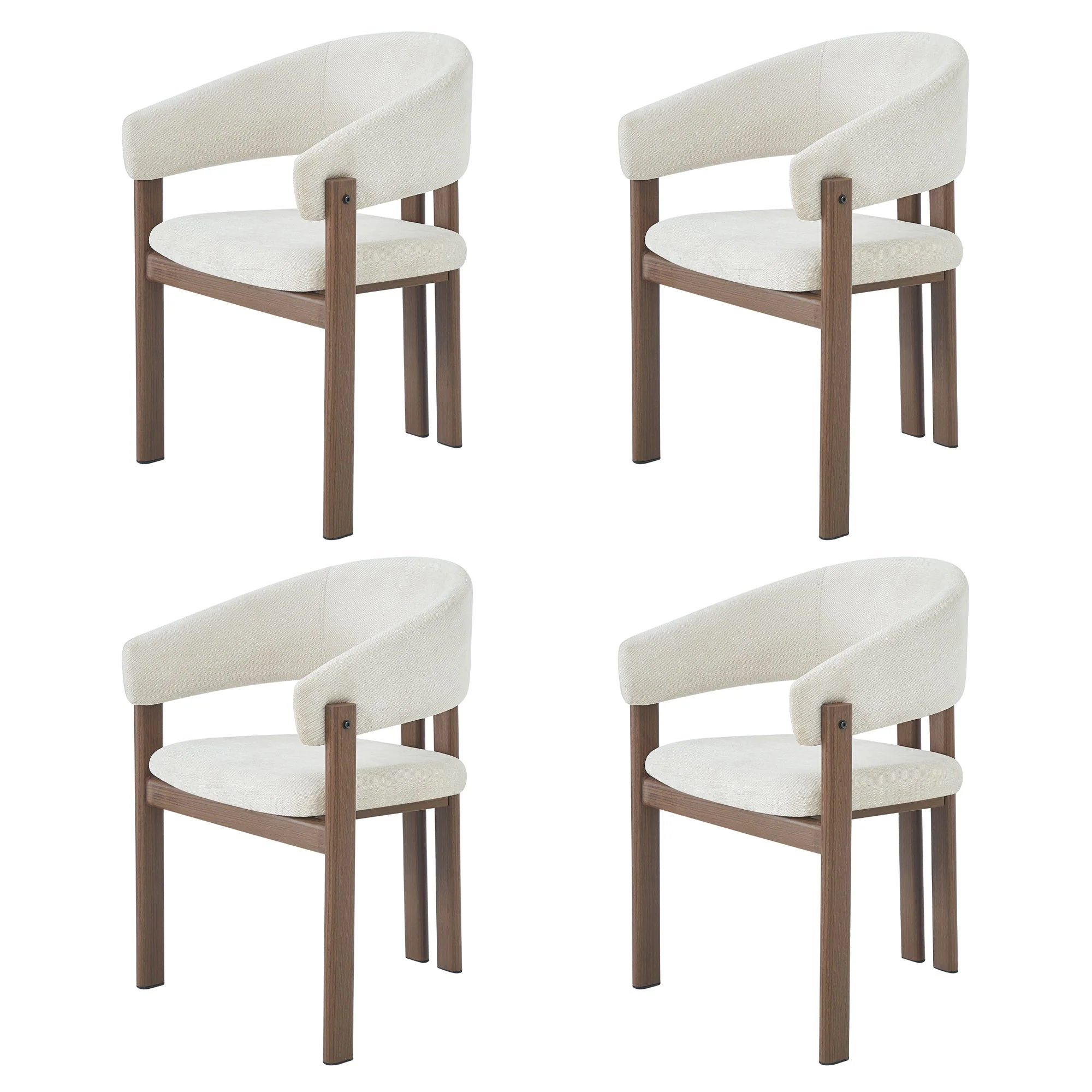 4 Metal Dining Chairs Modern Wood Look Linen Fabric Seat Walnut Color - Image 7